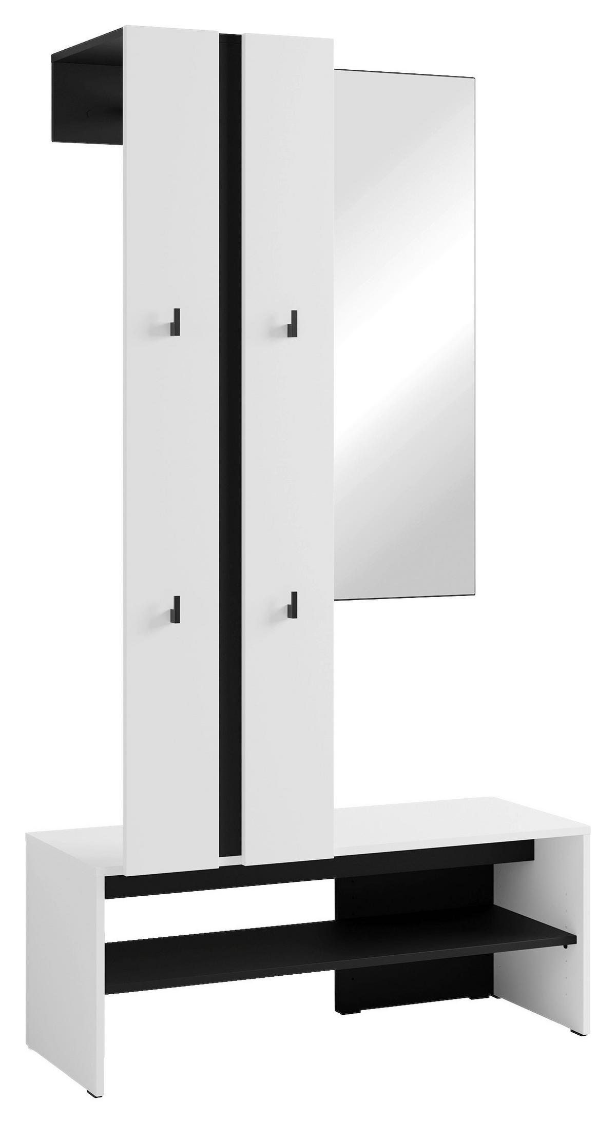 Garderobe Nante Set Weiß/schwarz B: 100 Cm - Schwarz/Weiß, Design, Holzwerkstoff (100/186/40cm) - MID.YOU