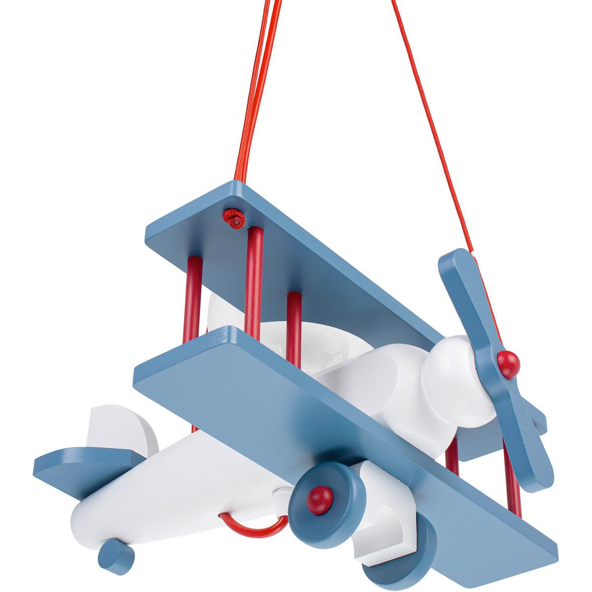Kinderhängeleuchte Flugzeug H: 75 Cm 1-Flammig - Blau/Rot, KONVENTIONELL, Holz (29/31/75cm)