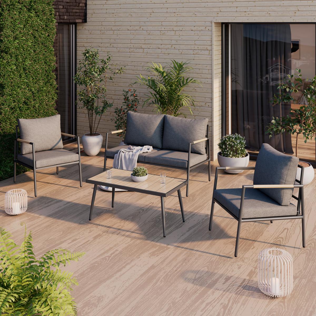 Loungegarnitur Aruba - Dunkelgrau/Anthrazit, MODERN, Holz/Textil (100/39/52cm) - Beldano