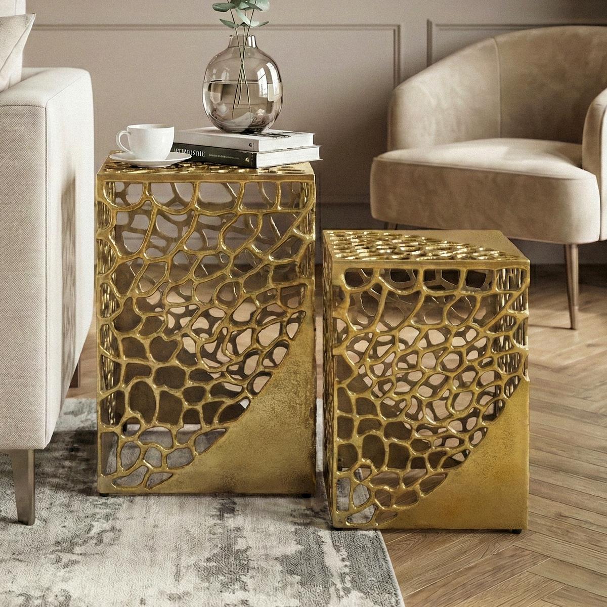 SATZTISCH Goldfarben 2-teilig - Goldfarben, Design, Metall (30/26/30/26/45/40cm) - MID.YOU