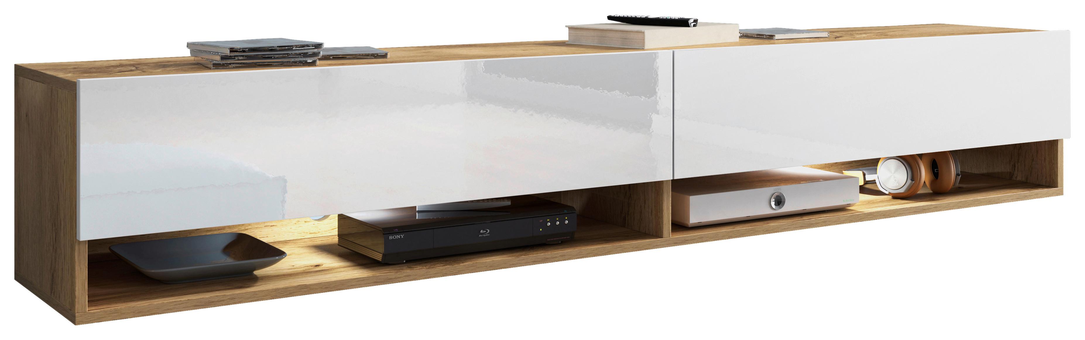 TV-Lowboard Eiche Wotan B: 180 cm Weiß/Eichefarben - Weiß Hochglanz/Eiche Wotan, LIFESTYLE, Holzwerkstoff (180/30/32cm) - P & B