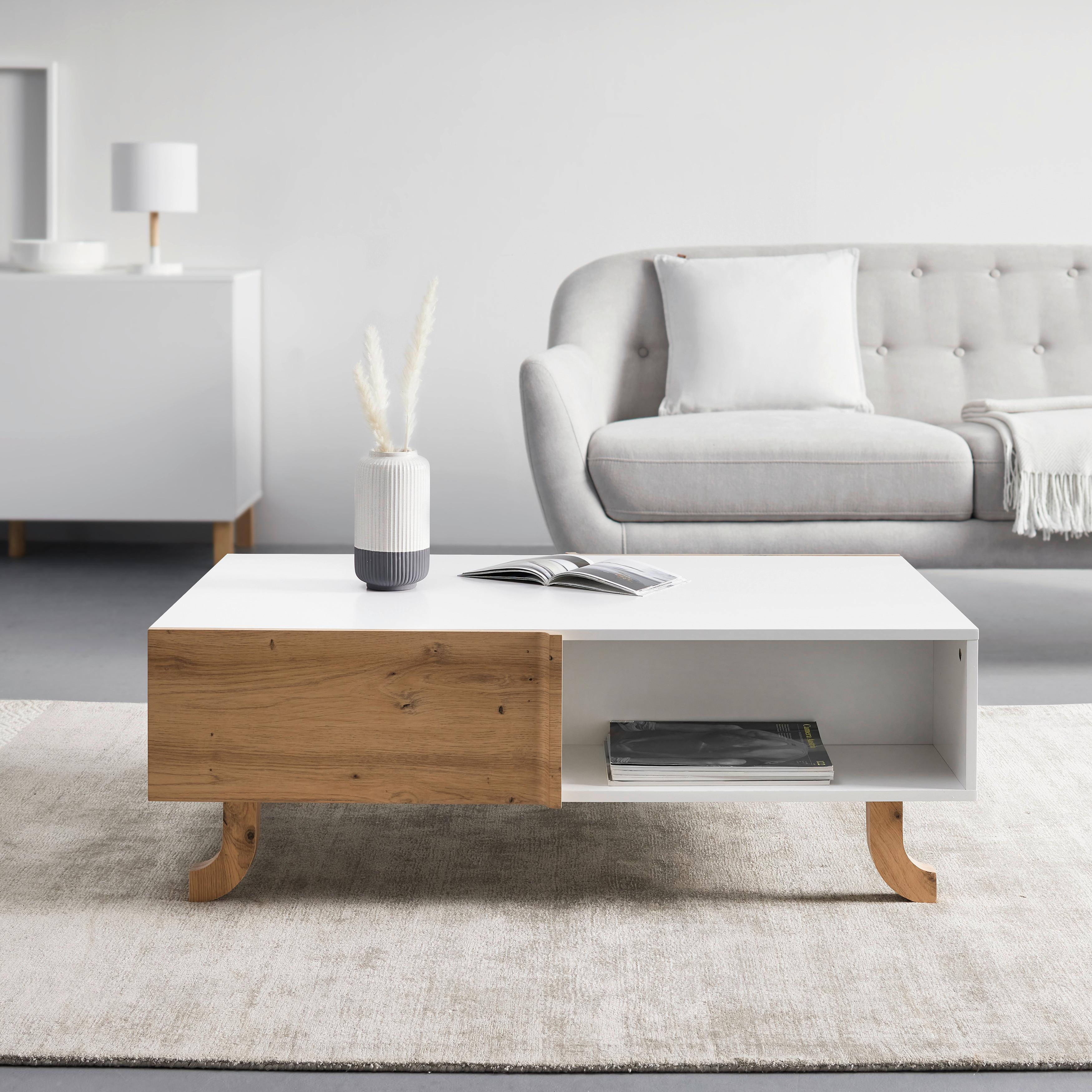 Konferenčný stolík VIRA farby dubu/biela - biela/farba borovice, Modern, drevo (110/38/66cm) - Bessagi Home