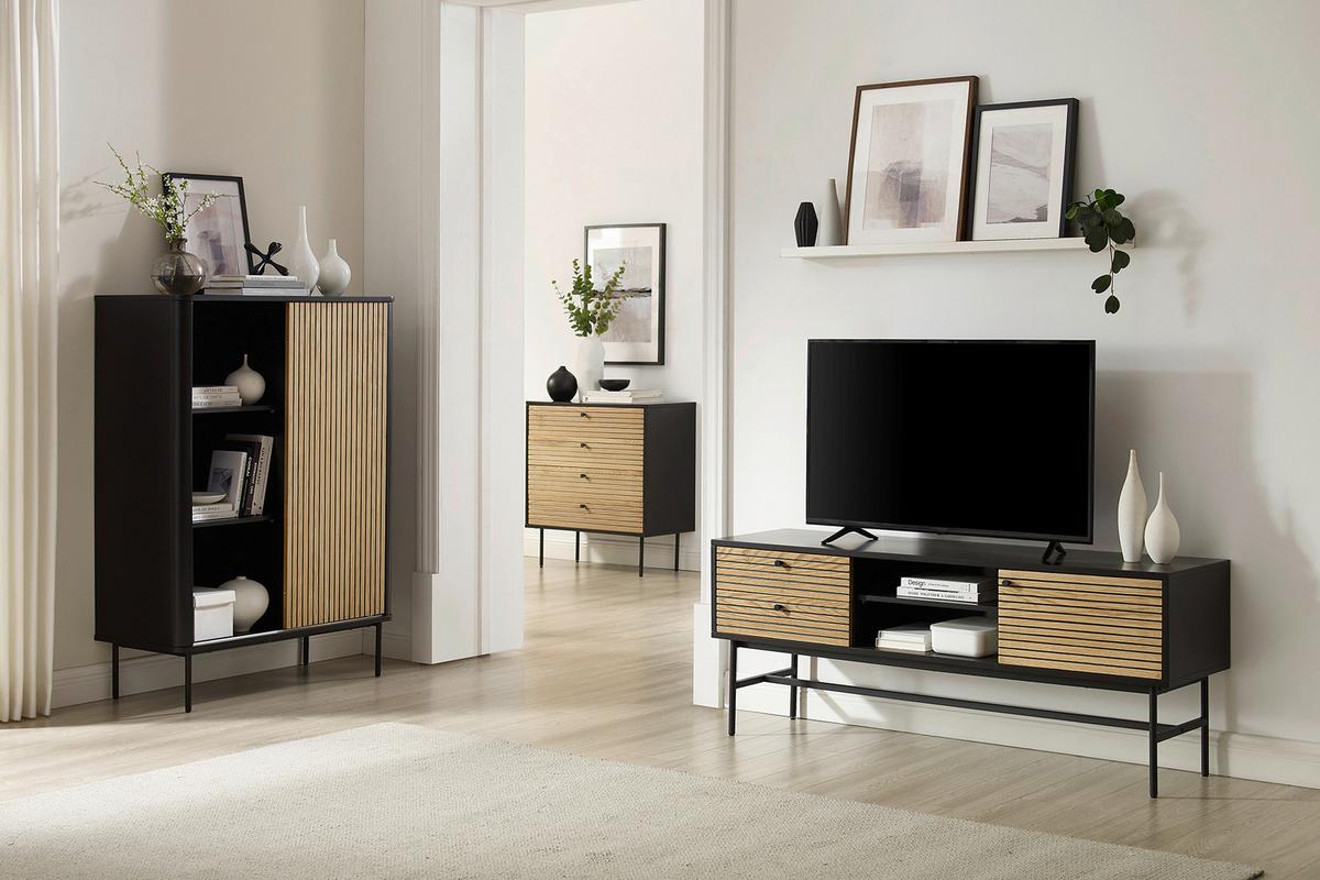 Lowboard Schwarz, Eichefarben B: 150cm - Eichefarben/Schwarz, Design, Holz/Holzwerkstoff (150/60/40cm) - Livetastic