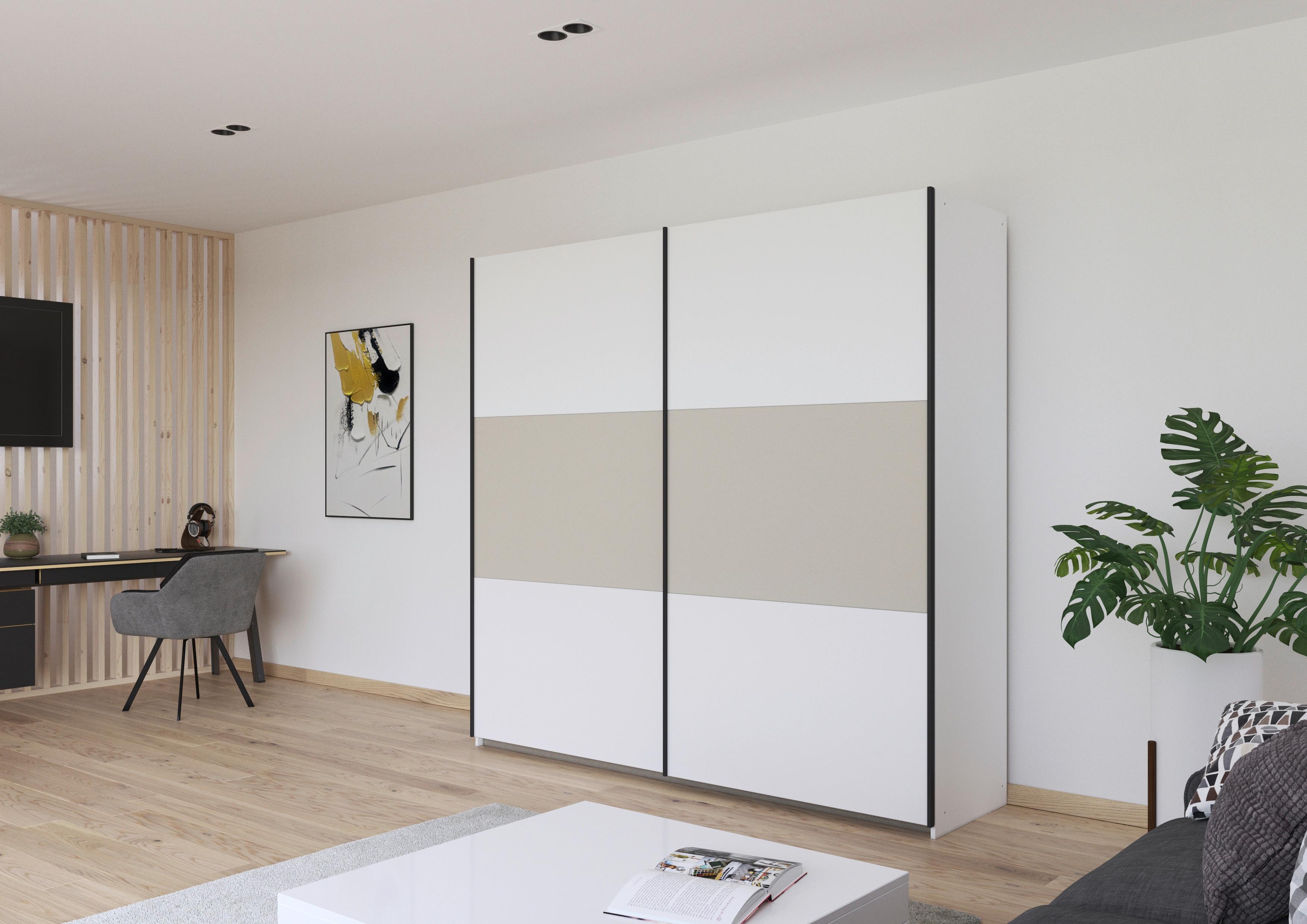 Schwebetürenschrank Neo Weiß Champagner B: 218 cm - Champagner/Weiß, MODERN, Holzwerkstoff (218/210/59cm) - Rauch Möbel