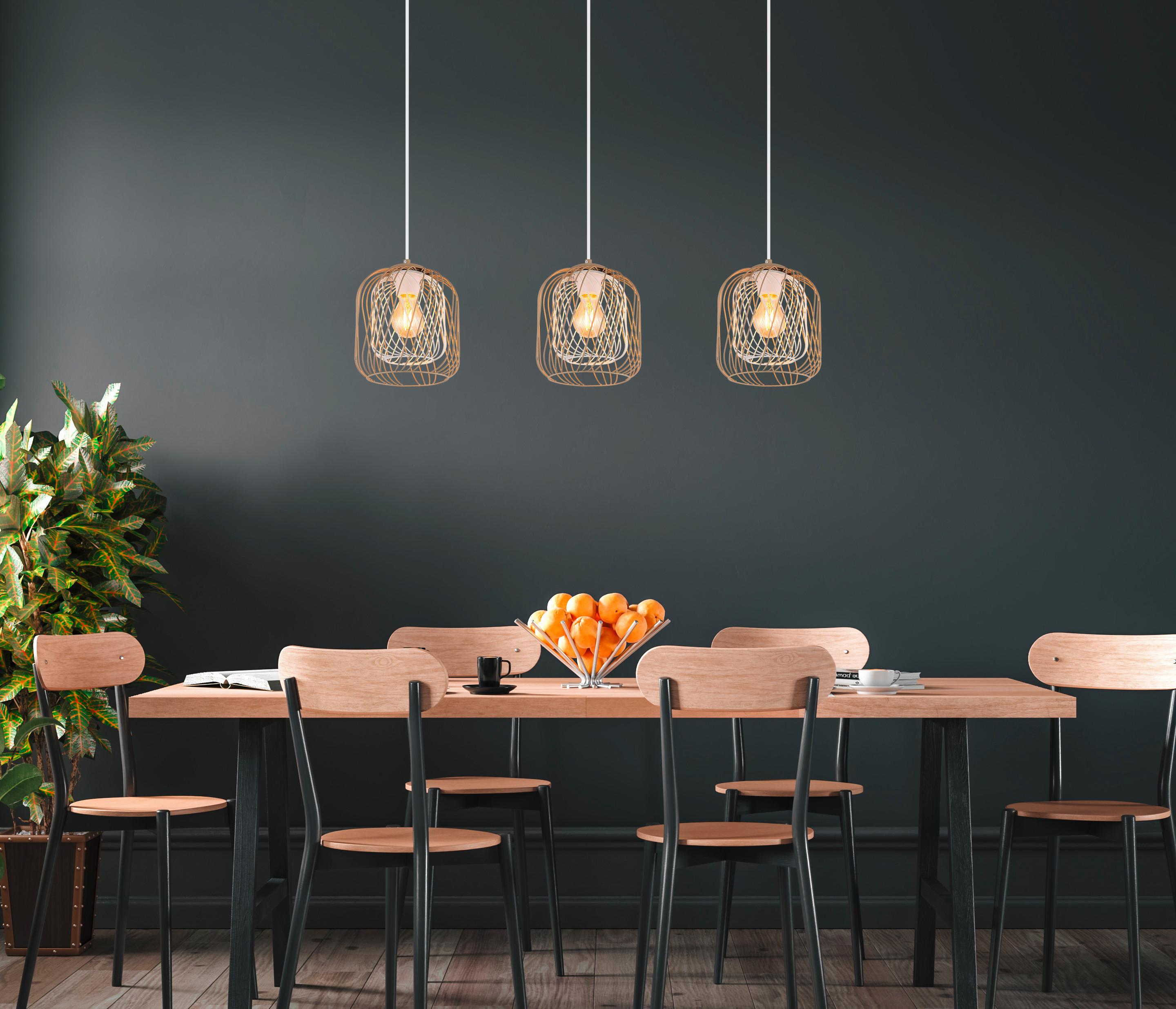 Hängeleuchte Dichti Creme Weiß Sandfarben L: 84 cm - Sandfarben/Creme, Basics, Kunststoff/Metall (84/18/150cm) - Globo