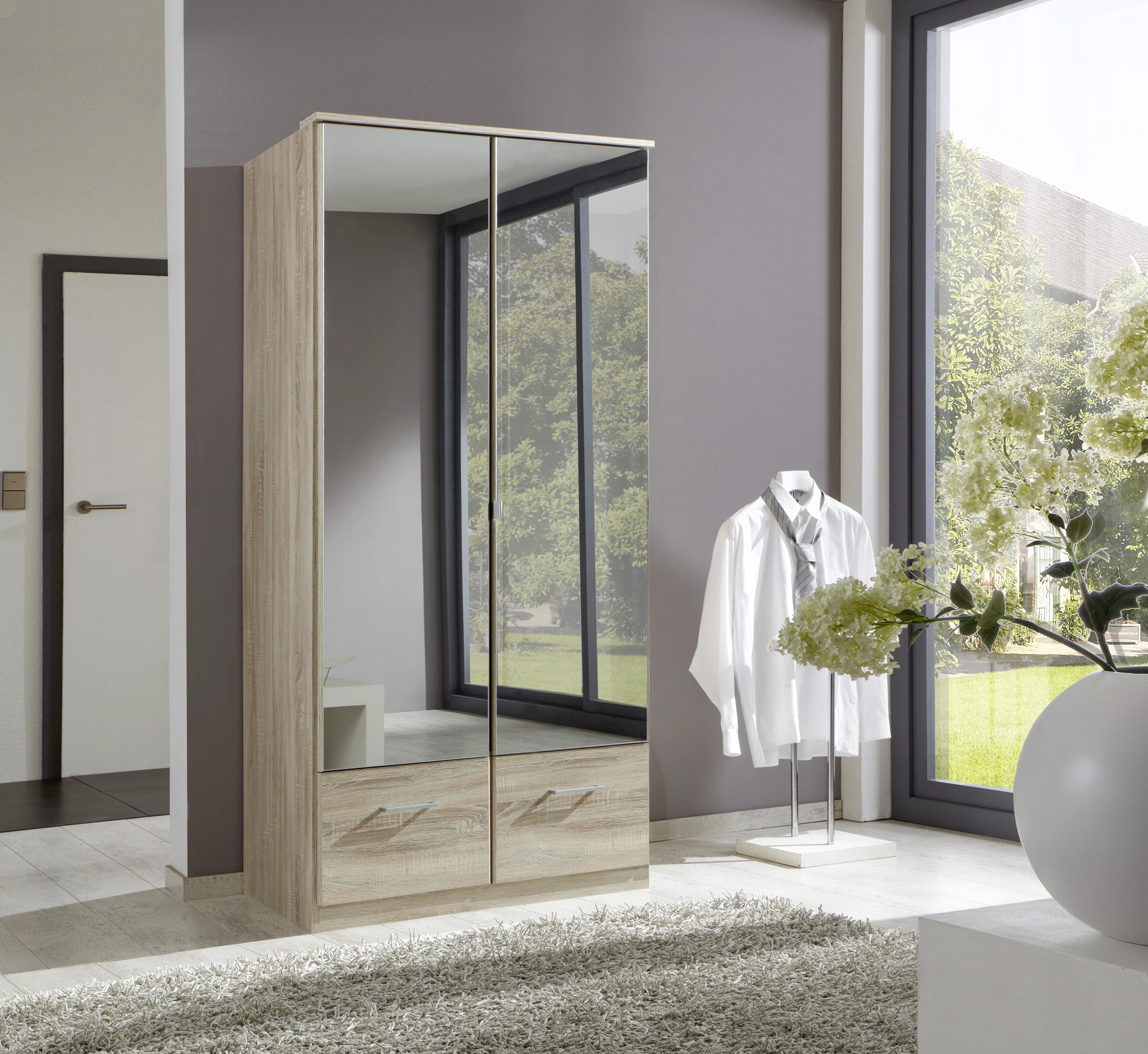 Drehtürenschrank Mit Spiegel 90cm Imago, Sägerau Dekor - Eichefarben, KONVENTIONELL, Glas/Holzwerkstoff (90/199/58cm) - MID.YOU