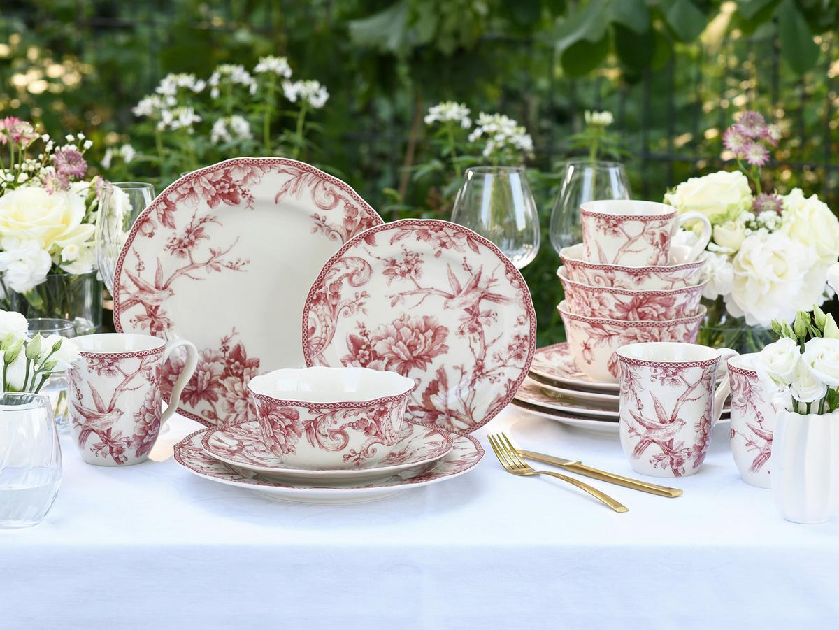 Kombiservice Keramik, Weiß/Bordeaux, 16--Teilig - Bordeaux/Weiß, Basics, Keramik - Creatable