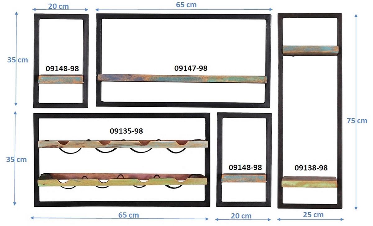 WANDREGALSET 5-TLG. WANDREGAL-SET ALTHOLZ - Multicolor/Schwarz, Design, Holz/Metall (120/75/25cm) - MID.YOU