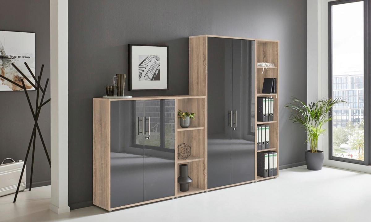 Büro Office Edition Eiche Dekor/anthrazit Hg - Anthrazit Hochglanz/Sonoma Eiche, MODERN, Holzwerkstoff/Metall - MID.YOU