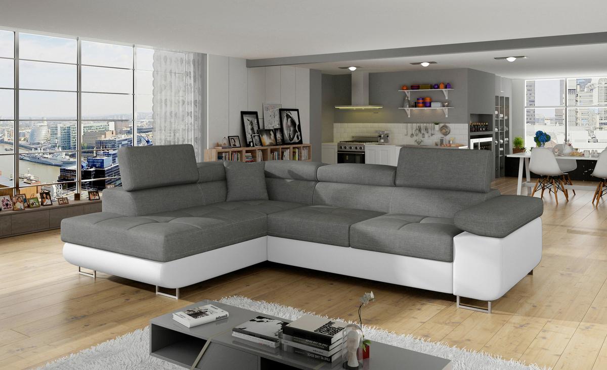 Ecksofa Anton Grau, Weiß S: 203x272 Cm - Chromfarben/Weiß, Design, Textil (203/272cm) - MID.YOU