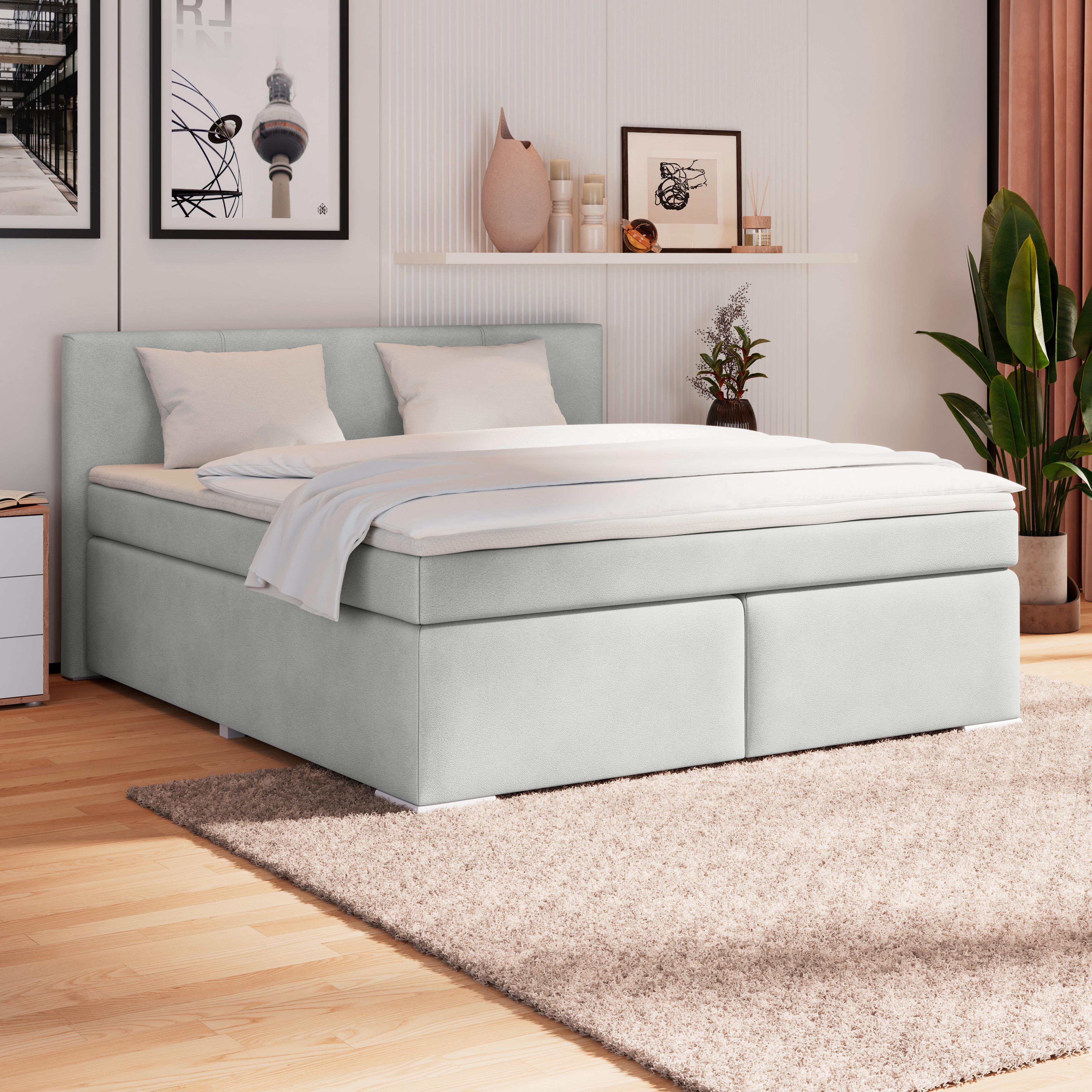Boxspringbett Mira 1 - Schieferfarben, Basics, Holz/Kunststoff (160/200cm)