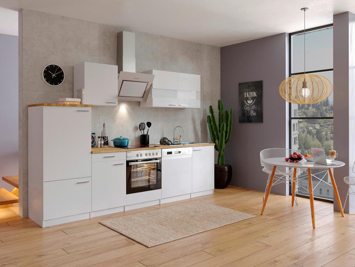 Küchenzeile Economy M. Geräten 280 Cm Weiß/nussbaum Dekor - Nussbaumfarben/Weiß, Basics, Holzwerkstoff (280cm) - Respekta