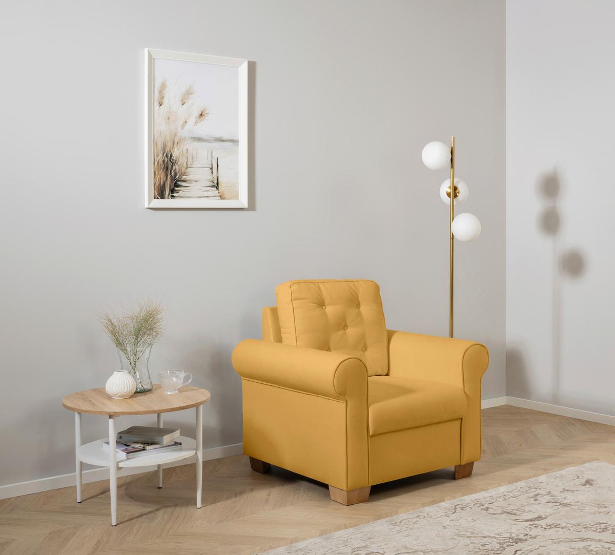 Sessel Arles, Gelb 48 B: 93 Cm - Gelb/Buchefarben, Design, Textil (93/89/82cm) - MID.YOU