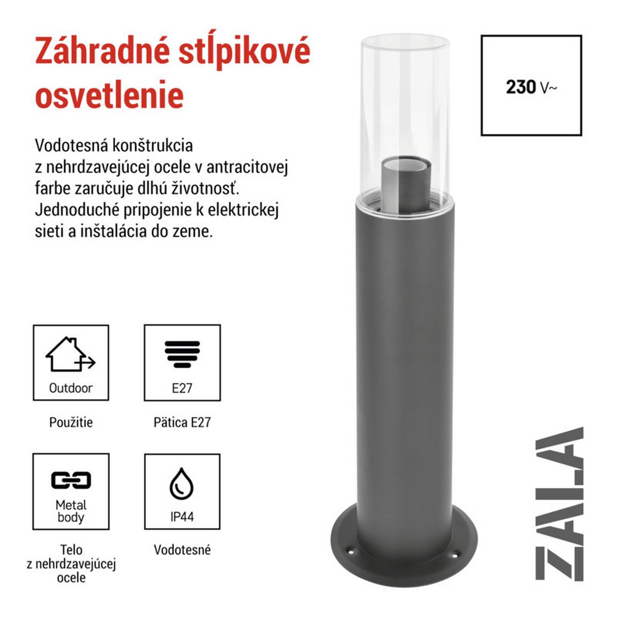 VONKAJŠIE LED SVIETIDLO ZALA - antracitová, Modern, kov/plast