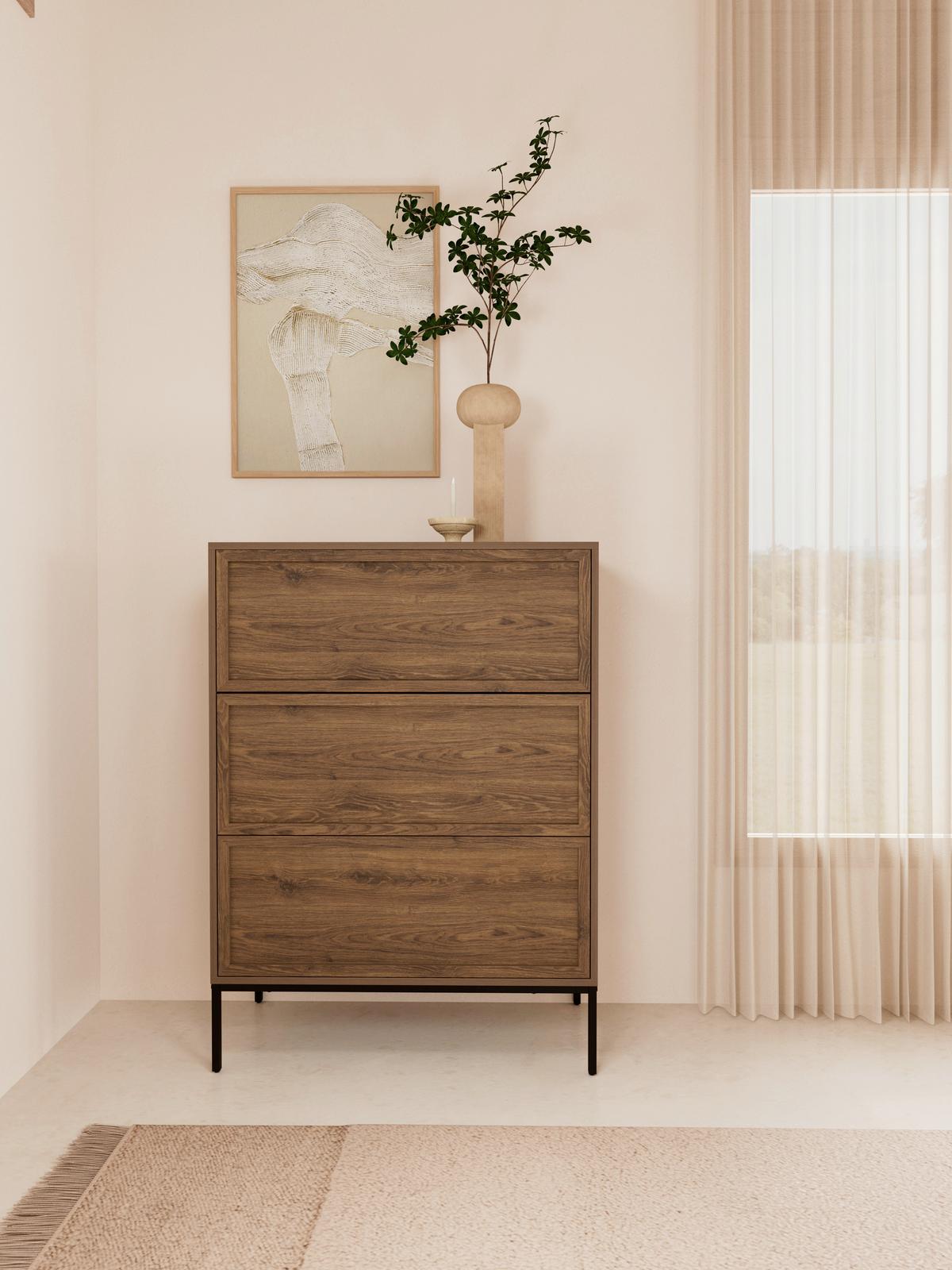 Komoda PALMDALE dub dymový - čierna/tmavý dub, Design, kov/kompozitné drevo (80/110/40cm) - MID.YOU