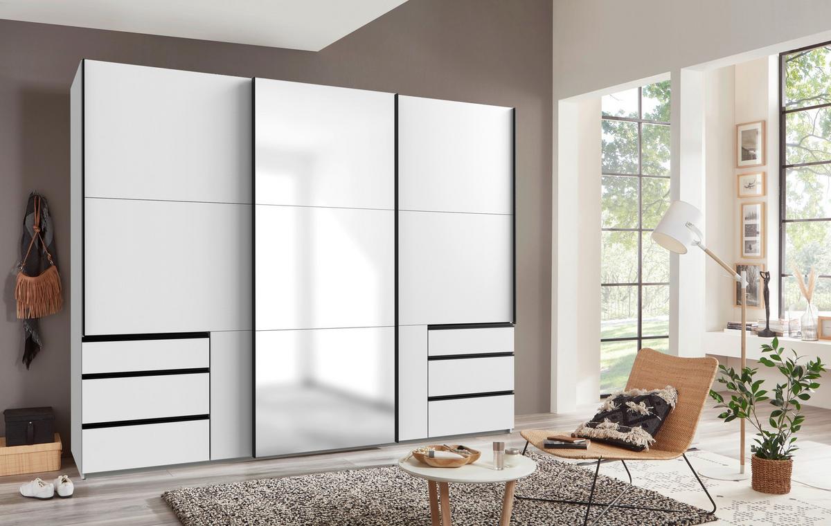 Schwebetürenschrank Level 36 A Weiß Dekor/Spiegel, B: 300cm - Weiß, MODERN, Glas/Holzwerkstoff (300/216/65cm) - MID.YOU
