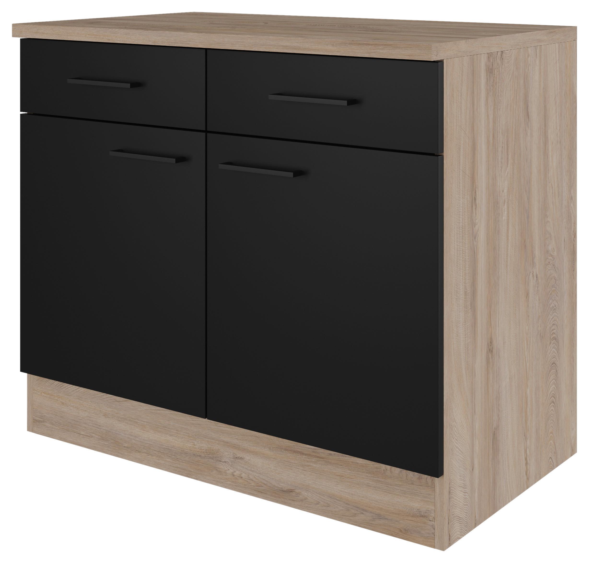 Küchenunterschrank Capri Eiche/schwarz B: 100 Cm - Eichefarben/Schwarz, KONVENTIONELL, Holzwerkstoff (100/85/57cm) - FlexWell