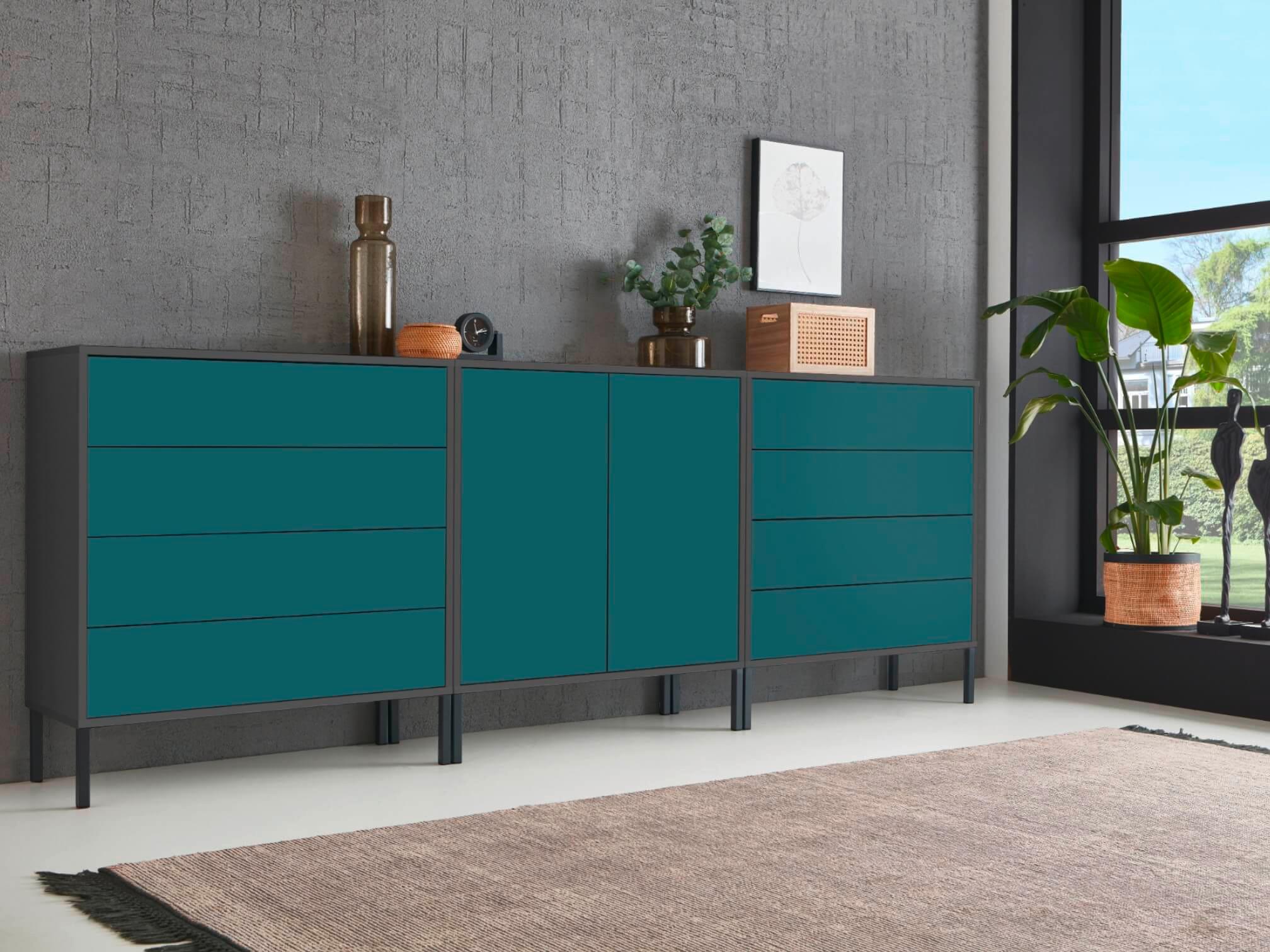 Sideboard Mailand 4 B: 237 cm Petrol - Anthrazit/Petrol, MODERN, Holzwerkstoff (237/86/33cm) - MID.YOU