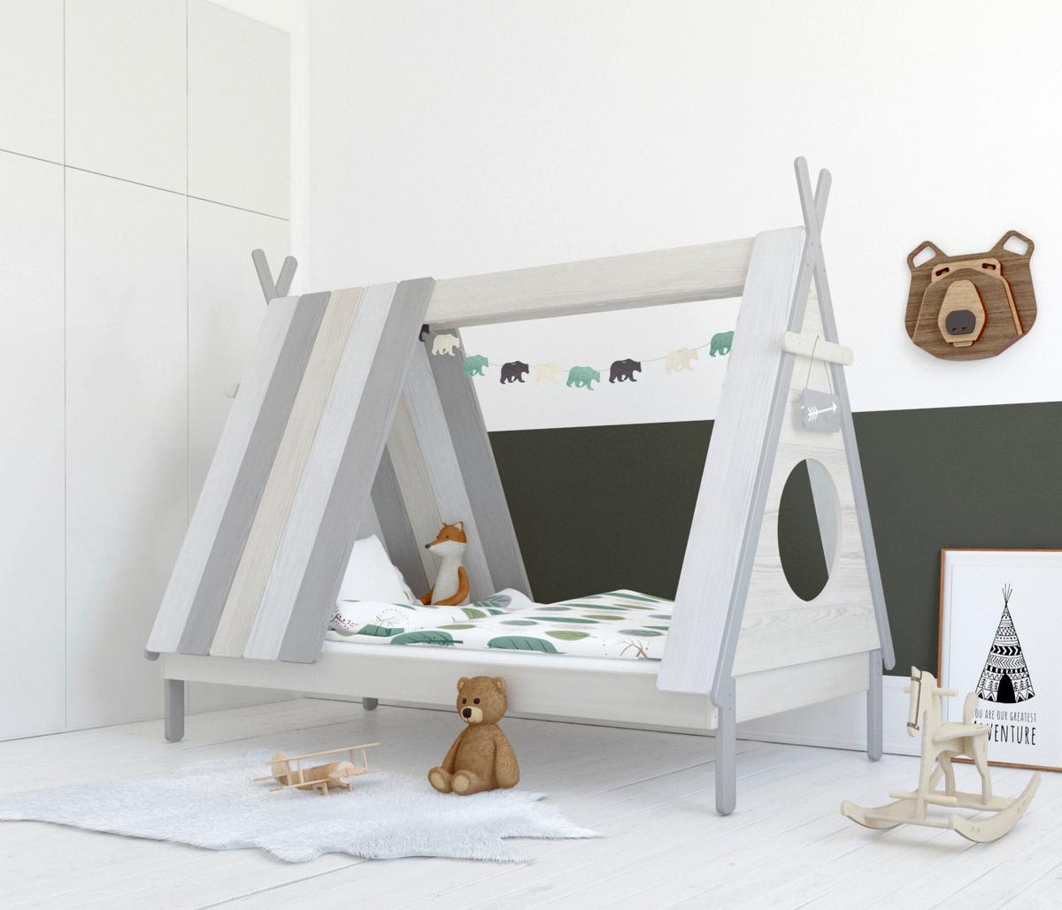 HAUSBETT Weiß/Grau 90x200cm - Weiß/Grau, Design, Holz/Holzwerkstoff (90/200cm) - Livetastic