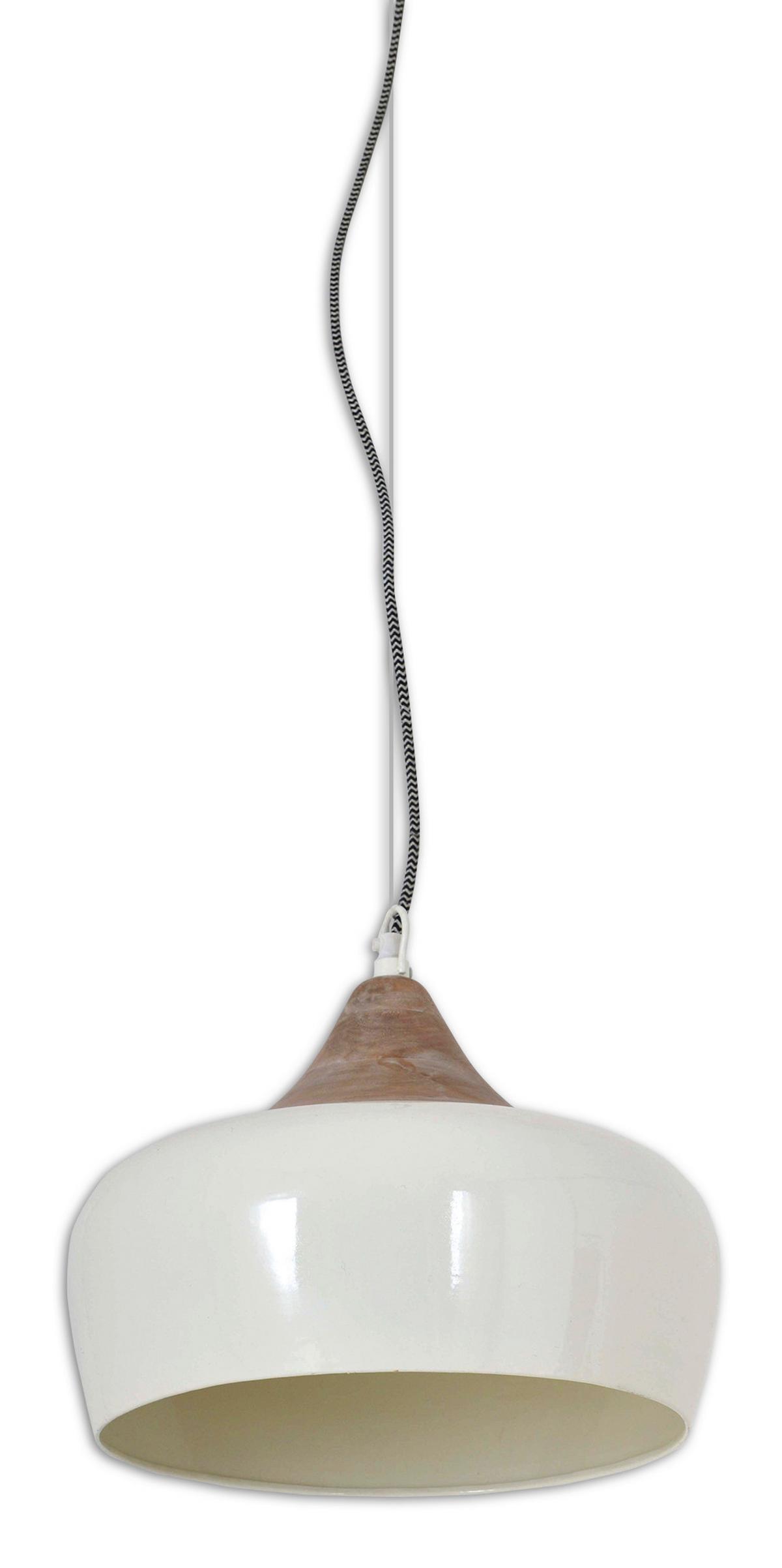 Hängeleuchte Jaipur H: 34 cm 1-Flammig, Weiß/Holz Dekor - Weiß, KONVENTIONELL, Holzwerkstoff/Metall (30/34cm) - Näve