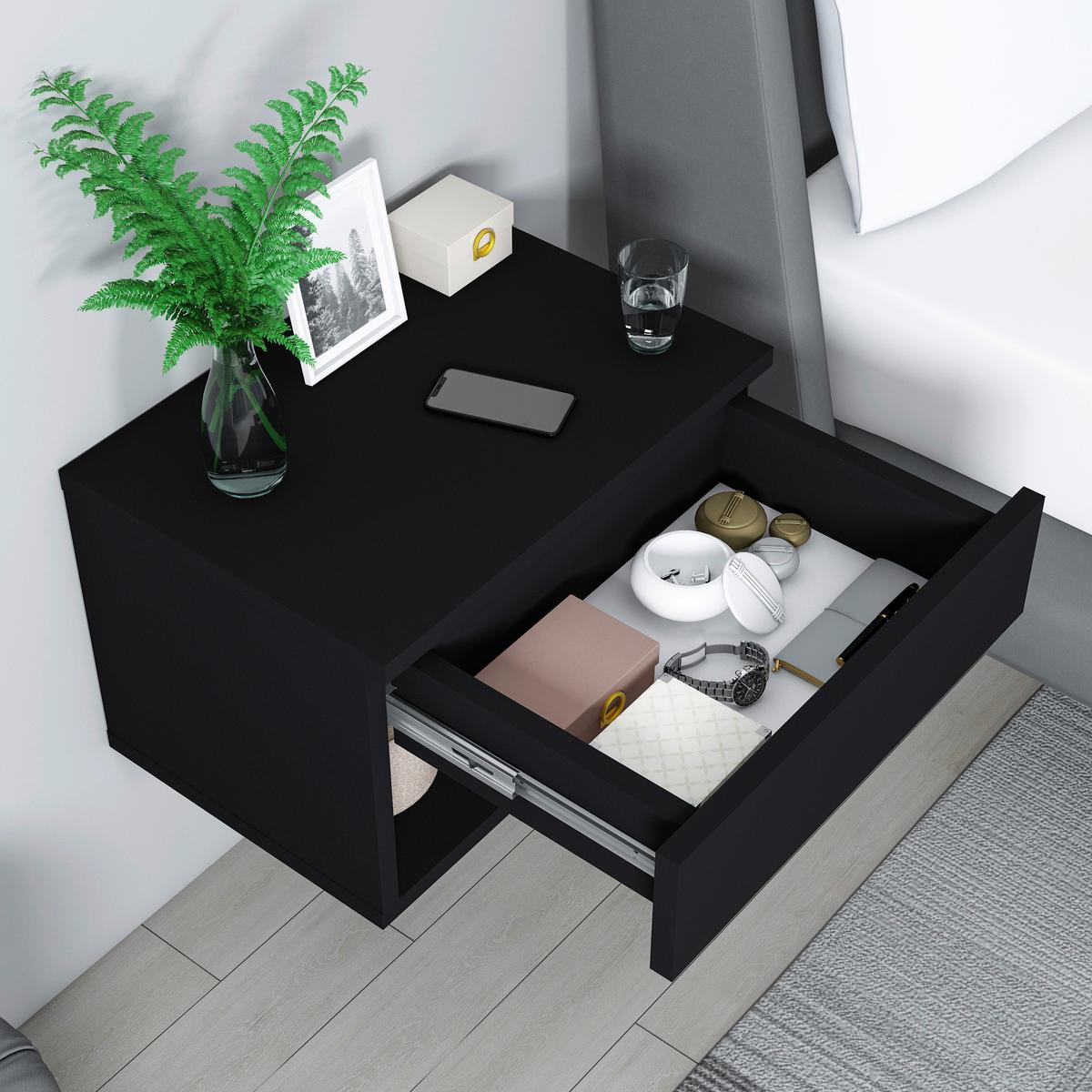 Nachtkästchen Schwarz H: 29 cm Hestia - Schwarz, Design, Holzwerkstoff (44,6/29/31,6cm) - MID.YOU