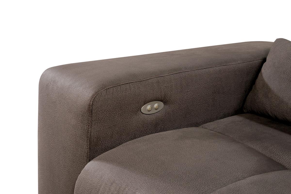 Ecksofa M. Relaxfunktion Orion Kopfstütze Klappbar Graubraun - Graubraun/Silberfarben, KONVENTIONELL, Textil (307/186cm) - Livetastic