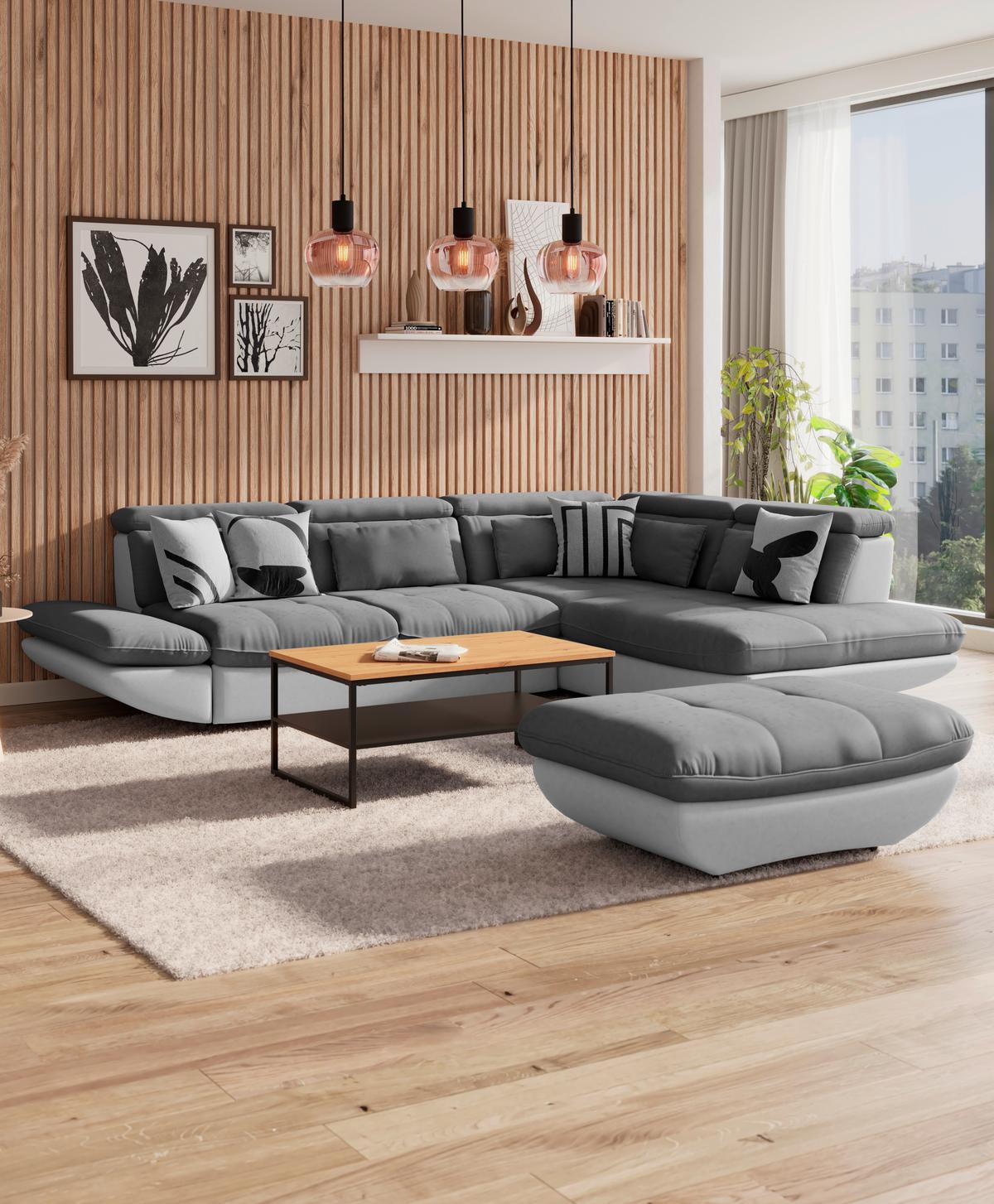 Ecksofa mit Schlaffunktion Park Hell-/Dunkelgrau - Dunkelgrau/Hellgrau, MODERN, Textil (233/311cm) - Luca Bessoni