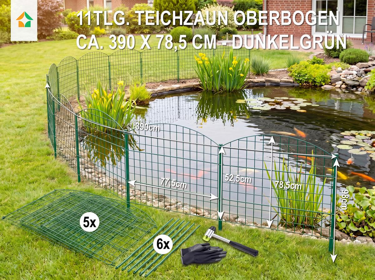 Teichzaun Oberbogen 13-teilig ca. 390x78,5 cm - Grün, Basics, Metall (85/6/78cm)
