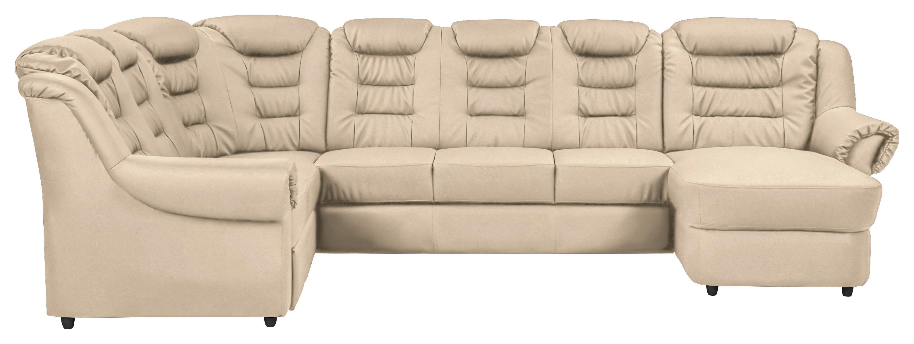 Wohnlandschaft Boston Beige Lederlook - Beige/Schwarz, KONVENTIONELL, Textil (216/333/165cm) - Livetastic