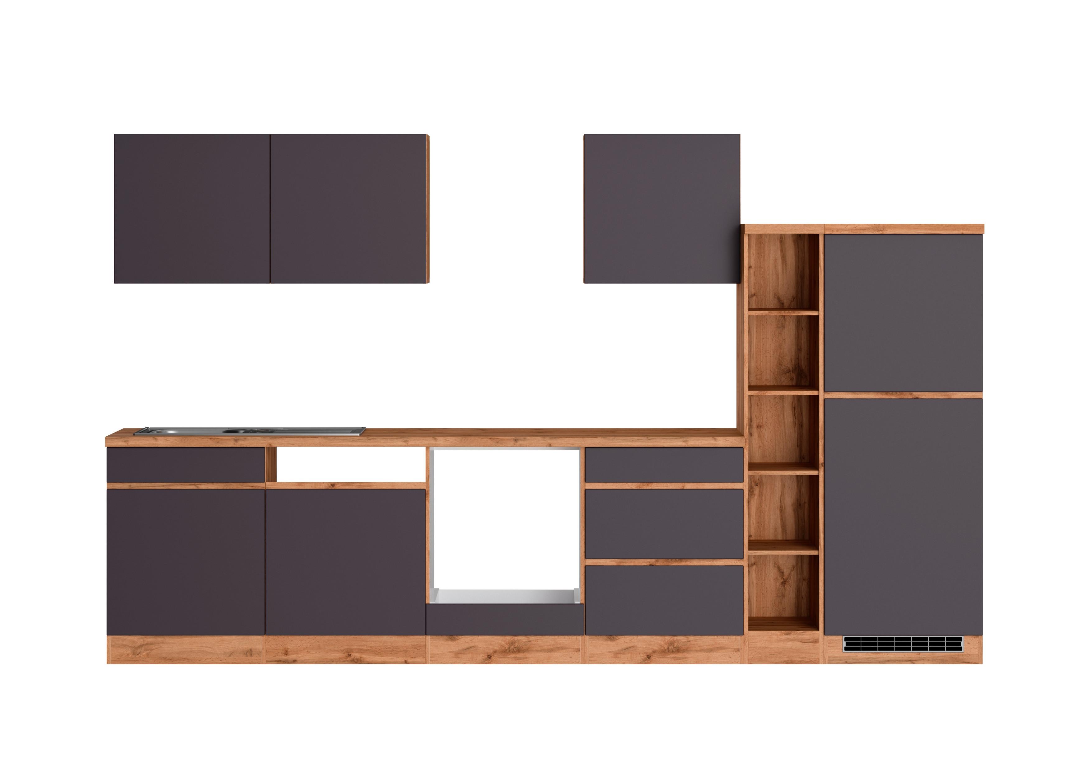 Küchenzeile Turin ohne Geräte B: 330cm Grau/Wotaneiche Dekor - Eiche Wotan/Grau, Design, Holzwerkstoff (330cm) - Held