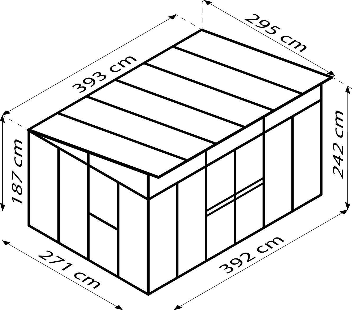 Gewächshaus mit Pultdach, Doppelschiebetür und Dachfenstern