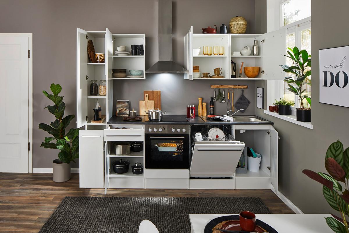 Küchenblock Jazz 8 250 Weiß B: 250 Cm - Weiß Hochglanz/Dunkelgrau, LIFESTYLE, Holzwerkstoff (250cm) - MID.YOU