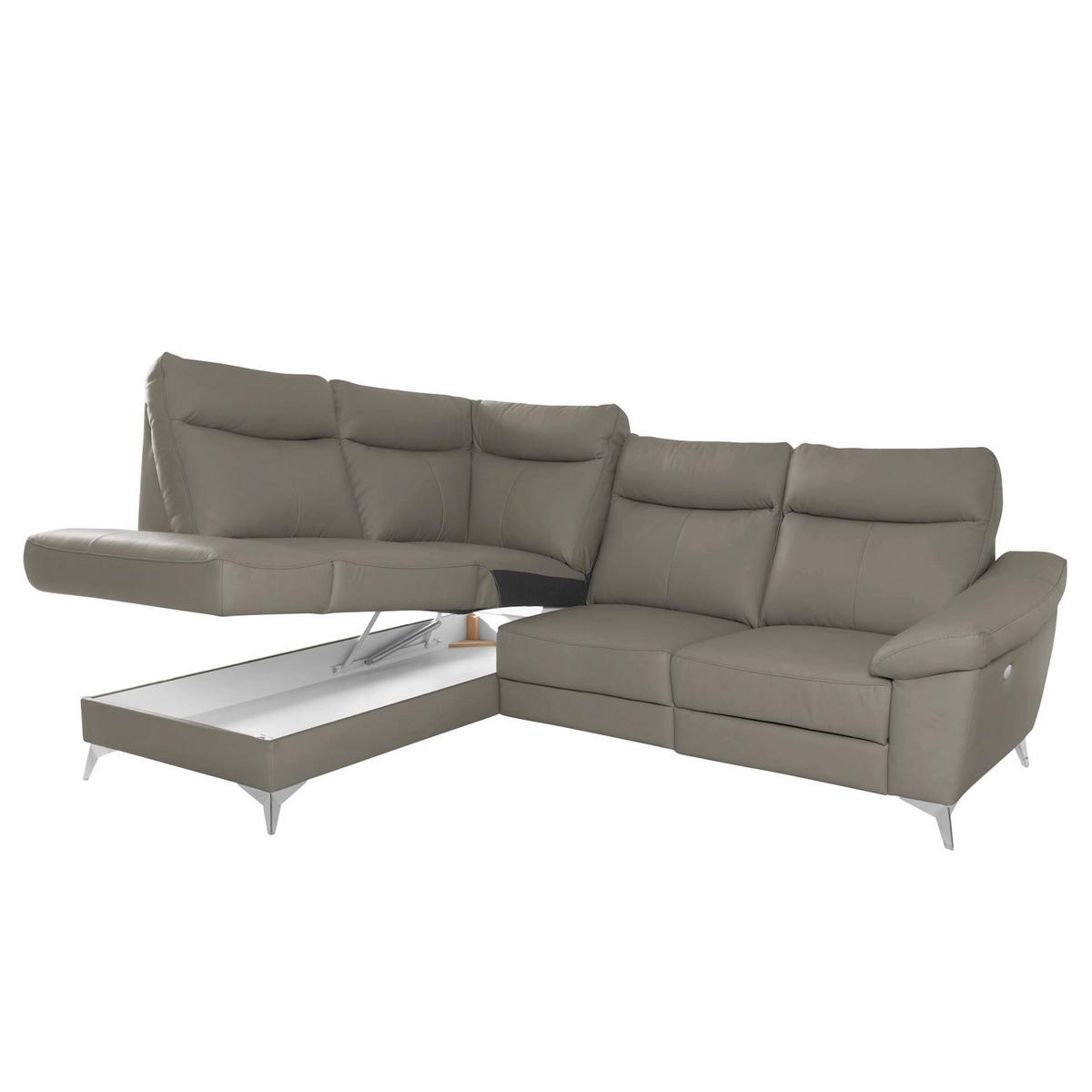 Ecksofa Luna Teilleder Schlammfarben 194x242 - Chromfarben/Schlammfarben, Design, Leder/Textil (194/242cm) - Livetastic