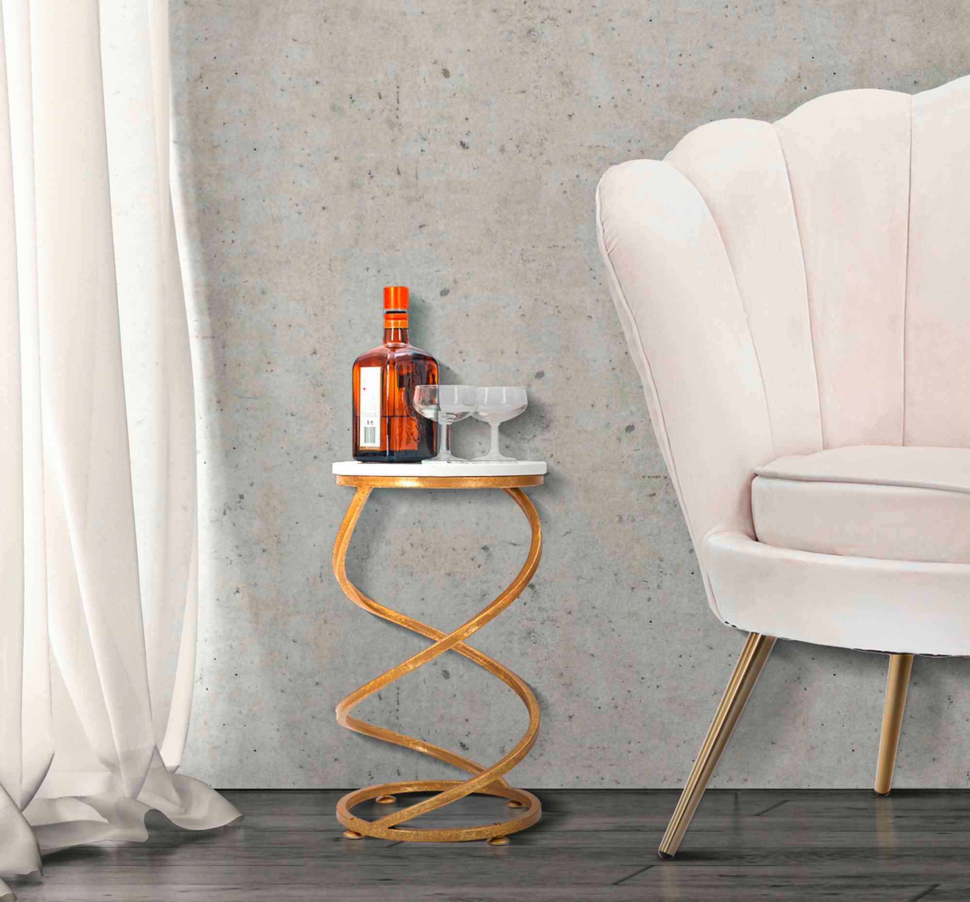 Couchtisch Spiral Marble Goldfarben, Weiß B: 27,5 cm - Goldfarben/Weiß, Basics, Stein/Metall (27,5/47,5/27,5cm)