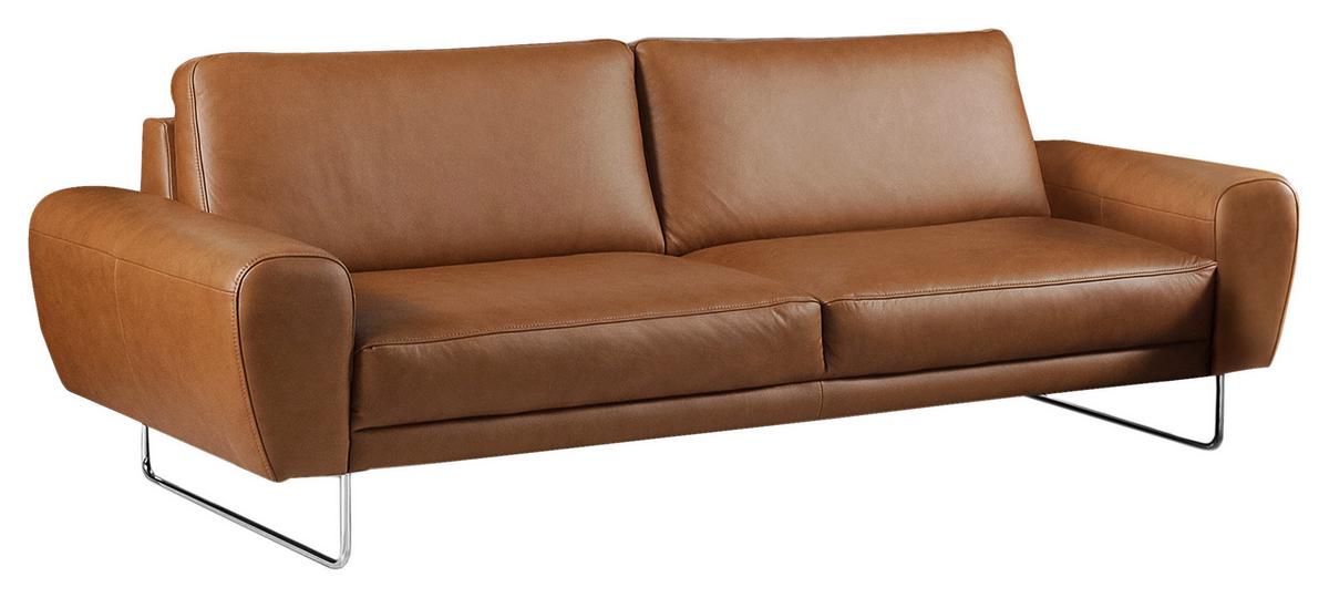 Ecksofa Spring Cognac Chrom B: 207 cm - Chromfarben/Cognac, Design, Leder (207/85/92cm) - Livetastic