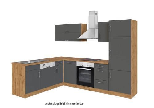 Eckküche Winkelblock Mit Geräten 270x210 cm Anthrazit - Anthrazit/Eiche Wotan, MODERN, Holzwerkstoff (210/270cm) - Held