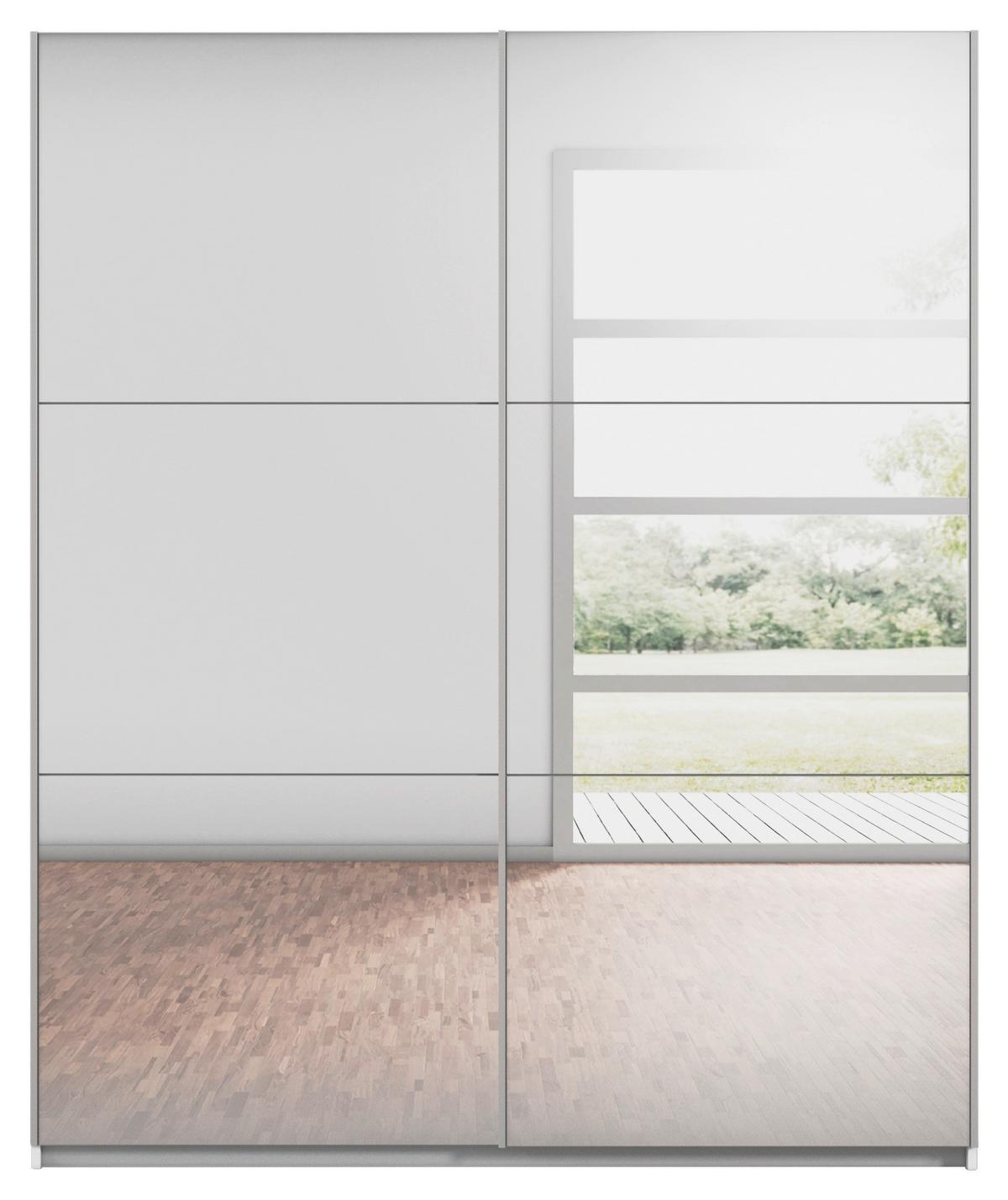 Schwebetürenschrank Reflect Inkl. Inneneinteilung, 2 Körbe - Silberfarben/Weiß, MODERN, Holzwerkstoff (175/210/59cm)