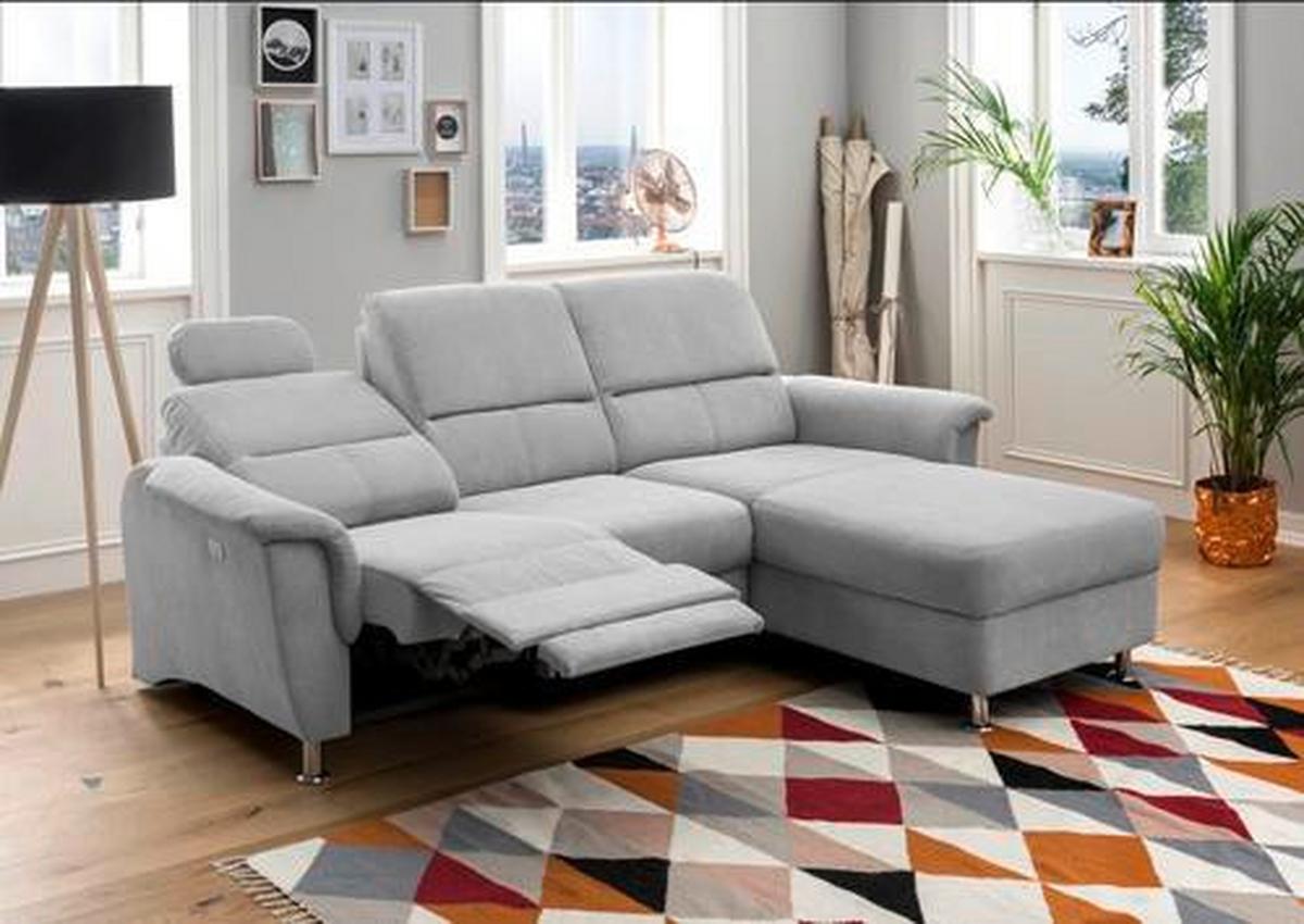 Ecksofa mit Relaxfunktion + USB Anschluss Parole, Mikrof. - Chromfarben/Silberfarben, MODERN, Textil (231/165cm) - Livetastic