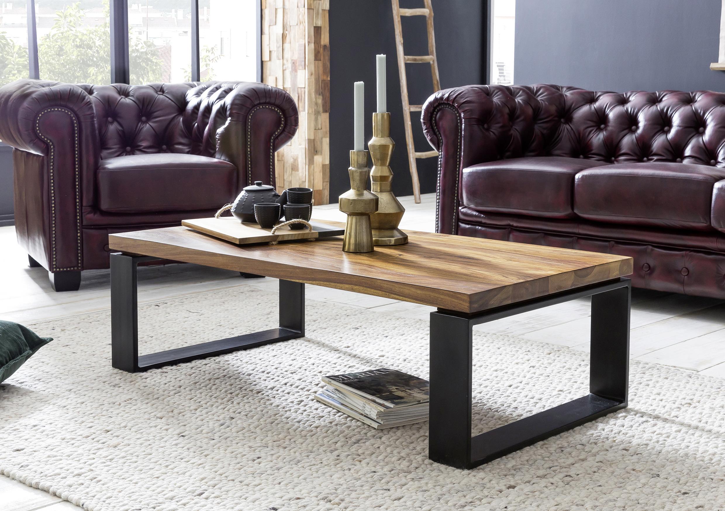 Couchtisch mit Holzplatte, Sheeham/Schwarz - Sheeshamfarben/Schwarz, Design, Holz/Metall (115/60/35cm) - MID.YOU