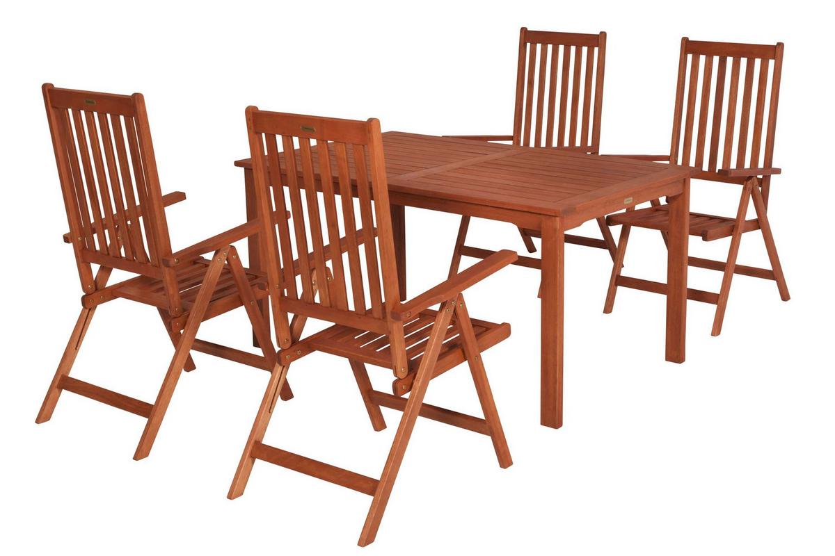 Gartentischgruppe Vitoria 5--Teilig. aus Holz - Eukalyptusholzfarben, KONVENTIONELL, Holz - Gardenson