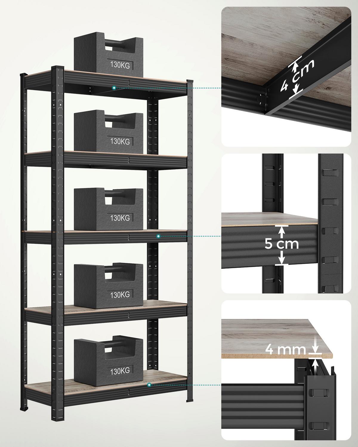 Schwerlastregal Shelving Braun/Schwarz B: 75 cm - Schwarz/Braun, Basics, Holzwerkstoff/Metall (75/150/30cm)