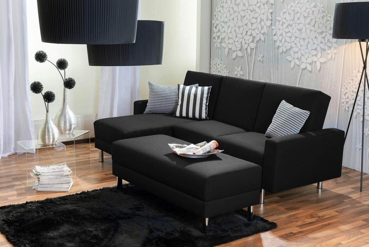 Ecksofa mit Schlaffunktion Just Fashion Schwarz - Chromfarben/Schwarz, KONVENTIONELL, Textil (152/230cm) - Max Winzer