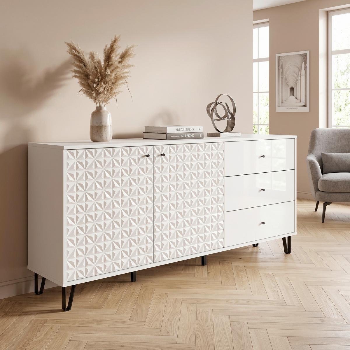 Tálalószekrény Prisma - magasfényű fehér, Design, faalapú anyag (170/76/40cm) - Livetastic
