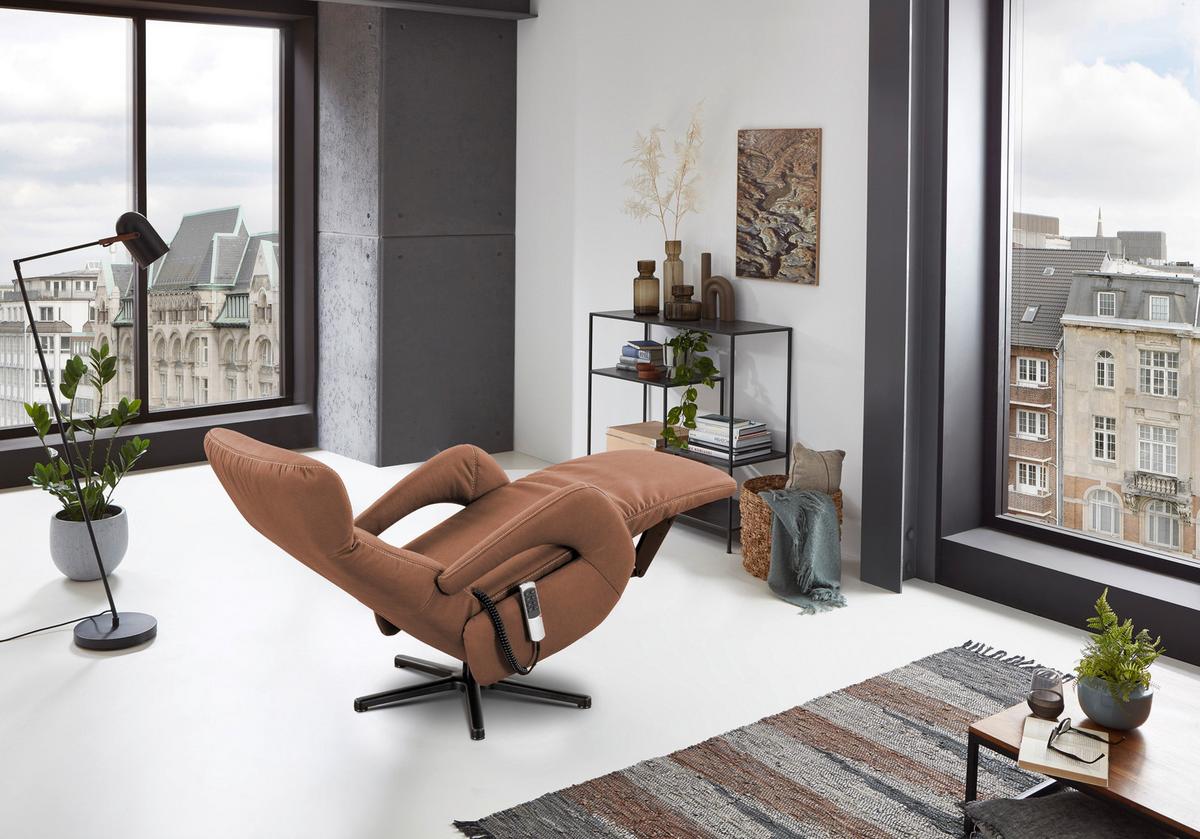 Fernsehsessel mit Armlehnen Matrixx-Style Stoffbezug Braun - Cognac/Beige, MODERN, Textil (67/108/80cm) - James Wood