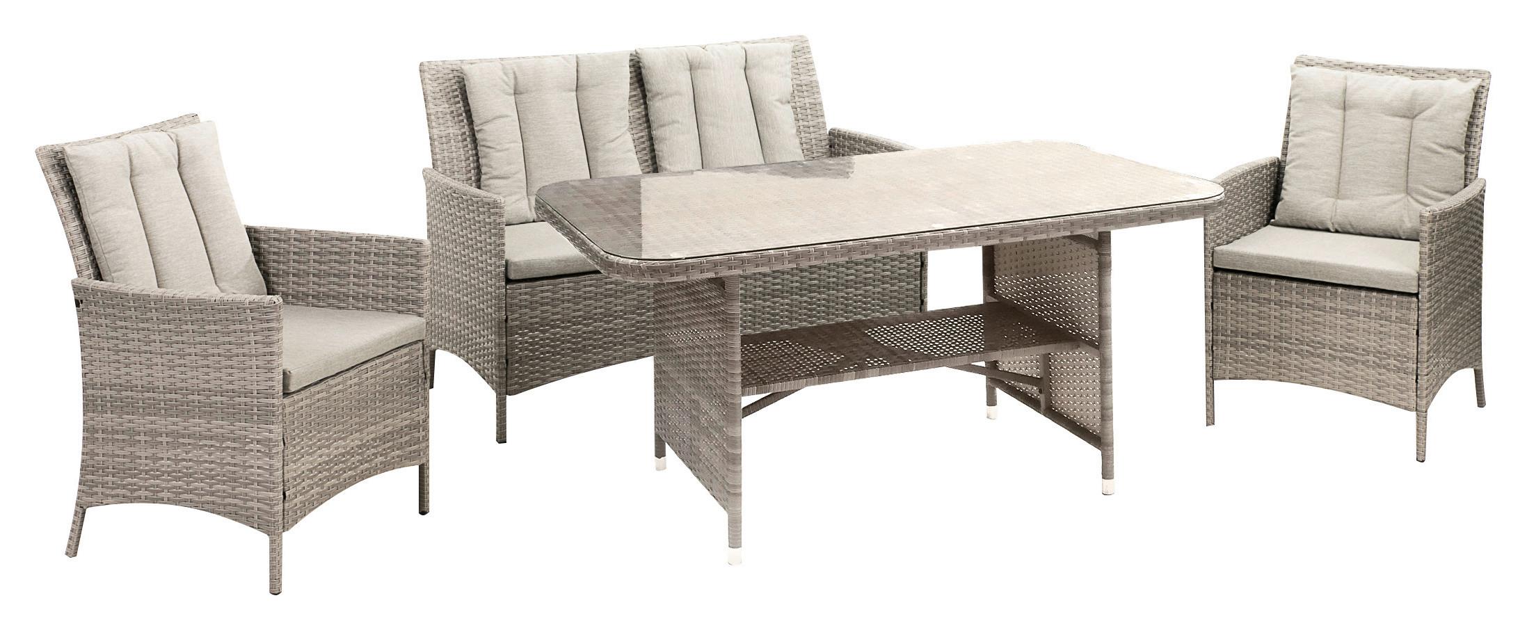 Loungegarnitur 4-Tlg. Wien Kunststoffgeflecht mit Kissen - Beige/Grau, MODERN, Kunststoff/Textil (140/68/80cm) - Gardenson