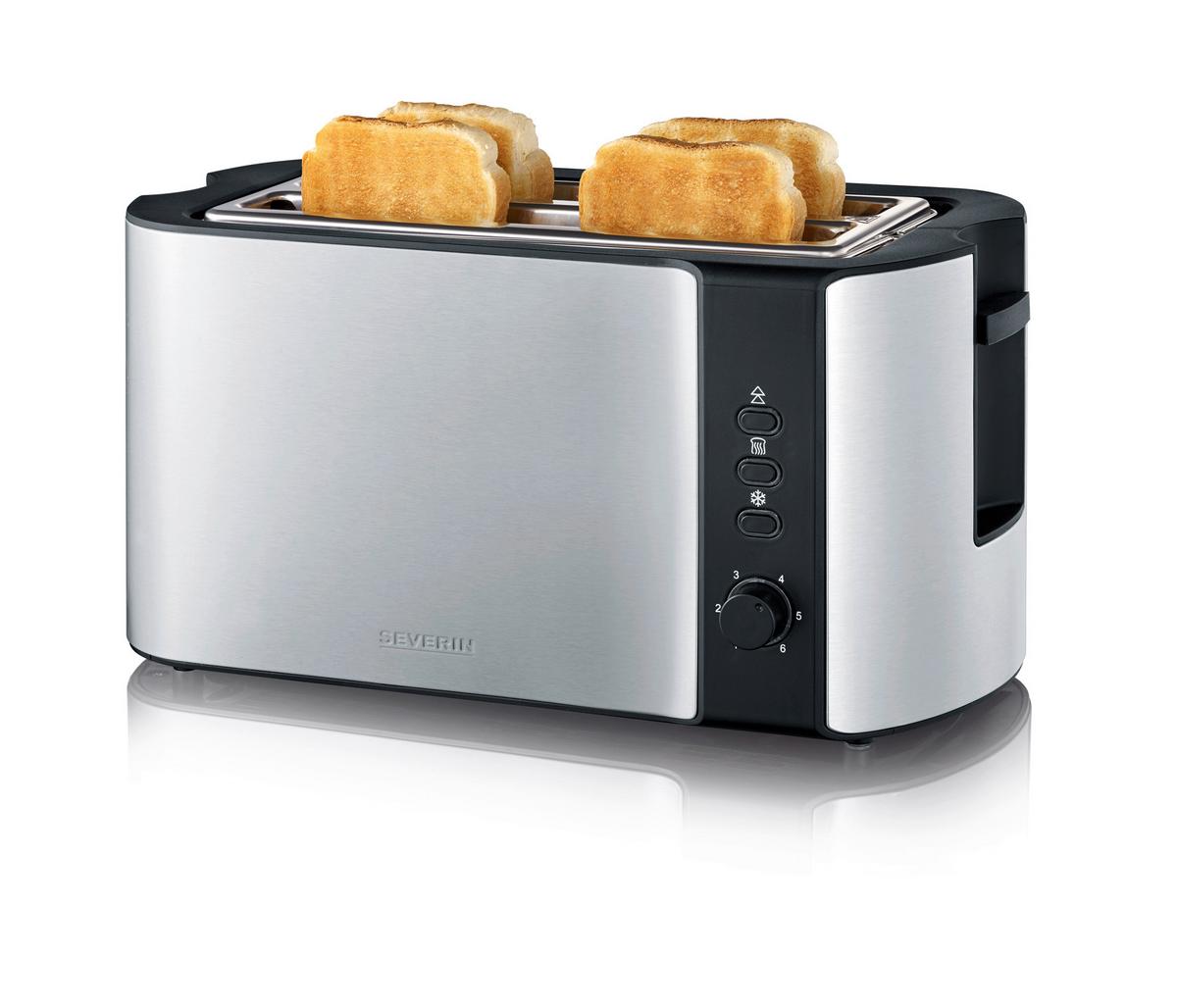 Toaster At 2590 Mit Brötchenaufsatz + Auftaufunkt. - Edelstahlfarben/Schwarz, Kunststoff/Metall (38/16,5/19cm) - Severin