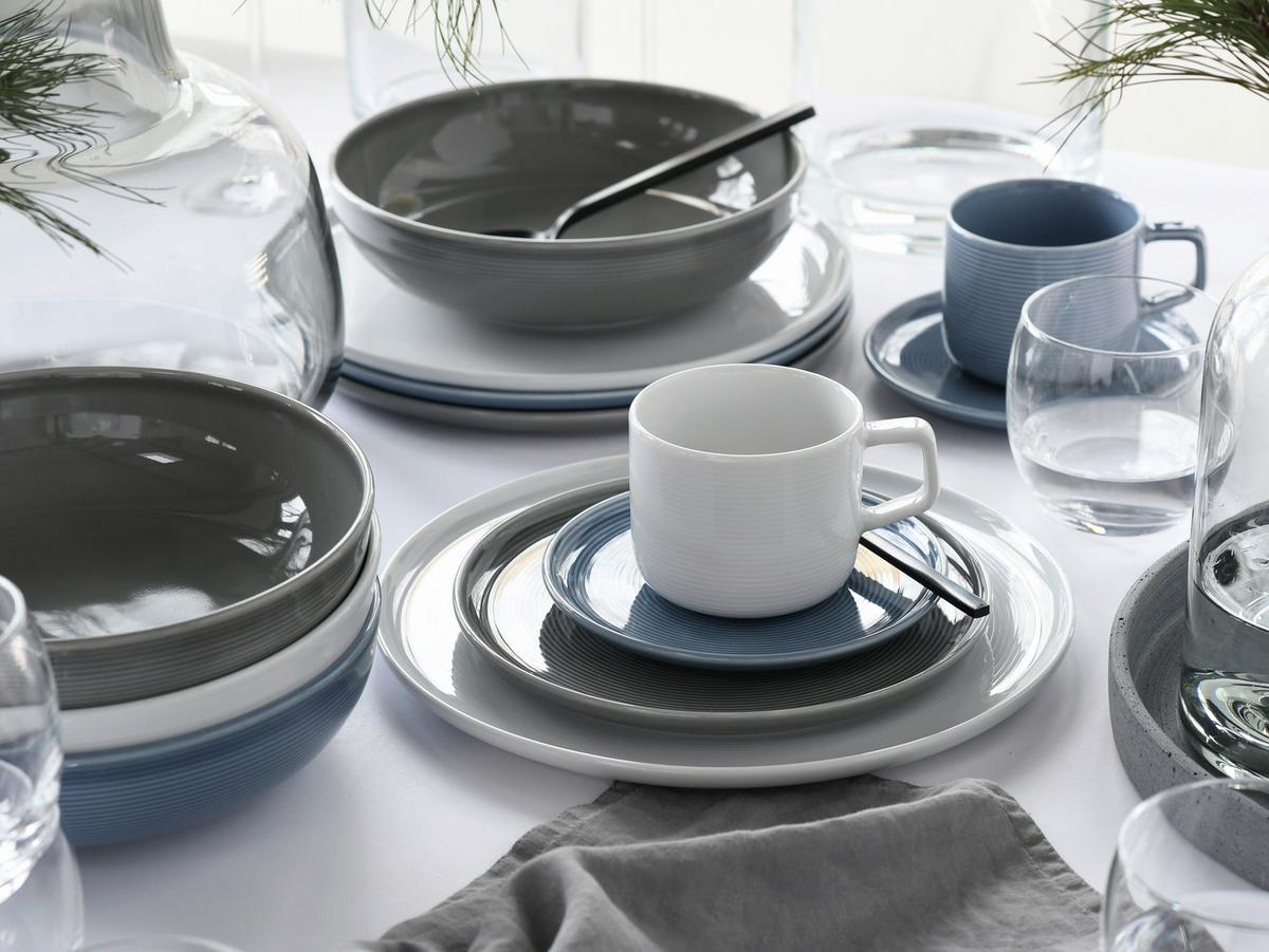 Kombiservice 30-Teilig. Porzellan, multicolor - Graublau/Weiß, Basics, Keramik - Creatable