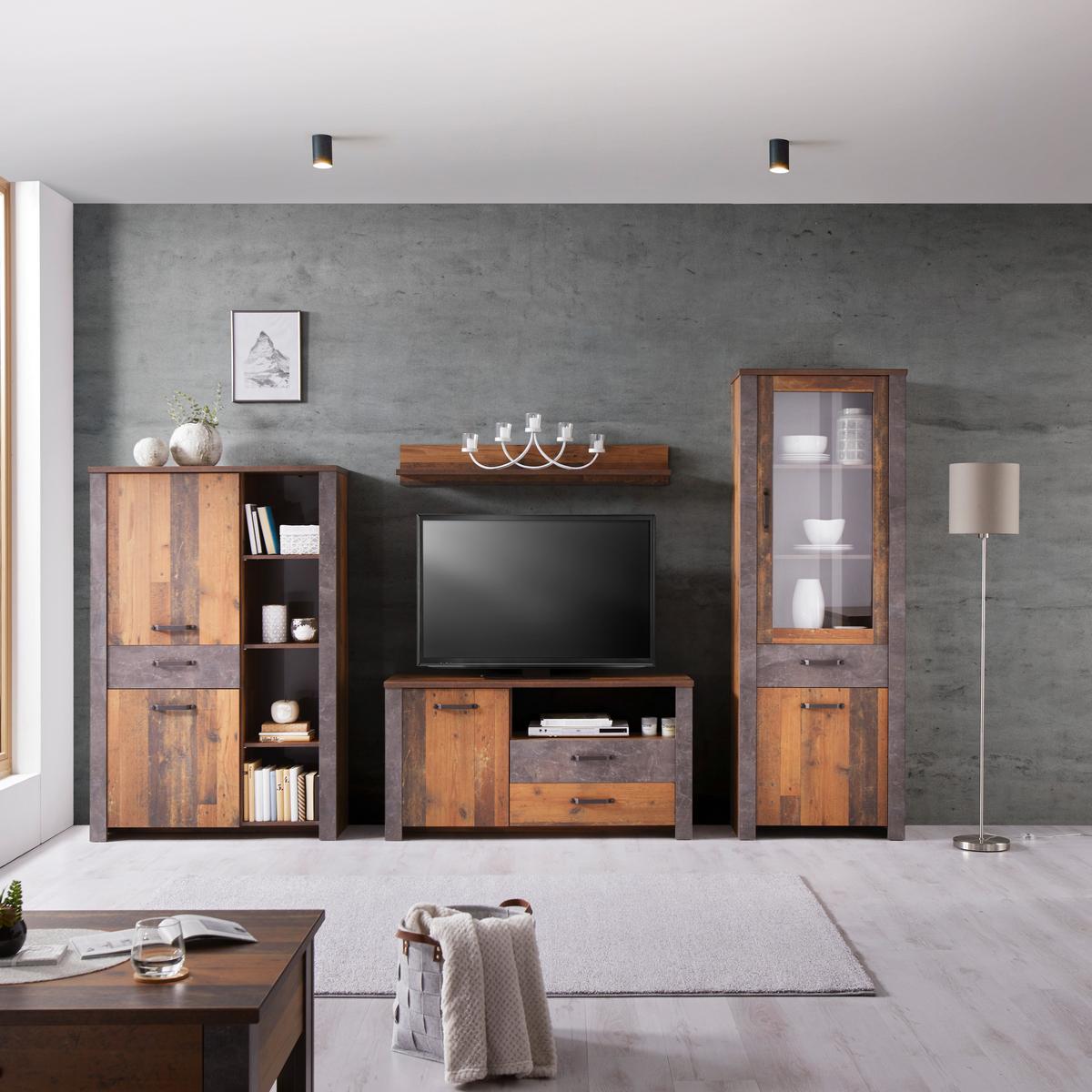 Highboard Mit Soft-close B: 105 Cm Ontario Eiche/grau - Dunkelgrau/Eichefarben, Trend, Holzwerkstoff (105/159/41,5cm) - Ondega