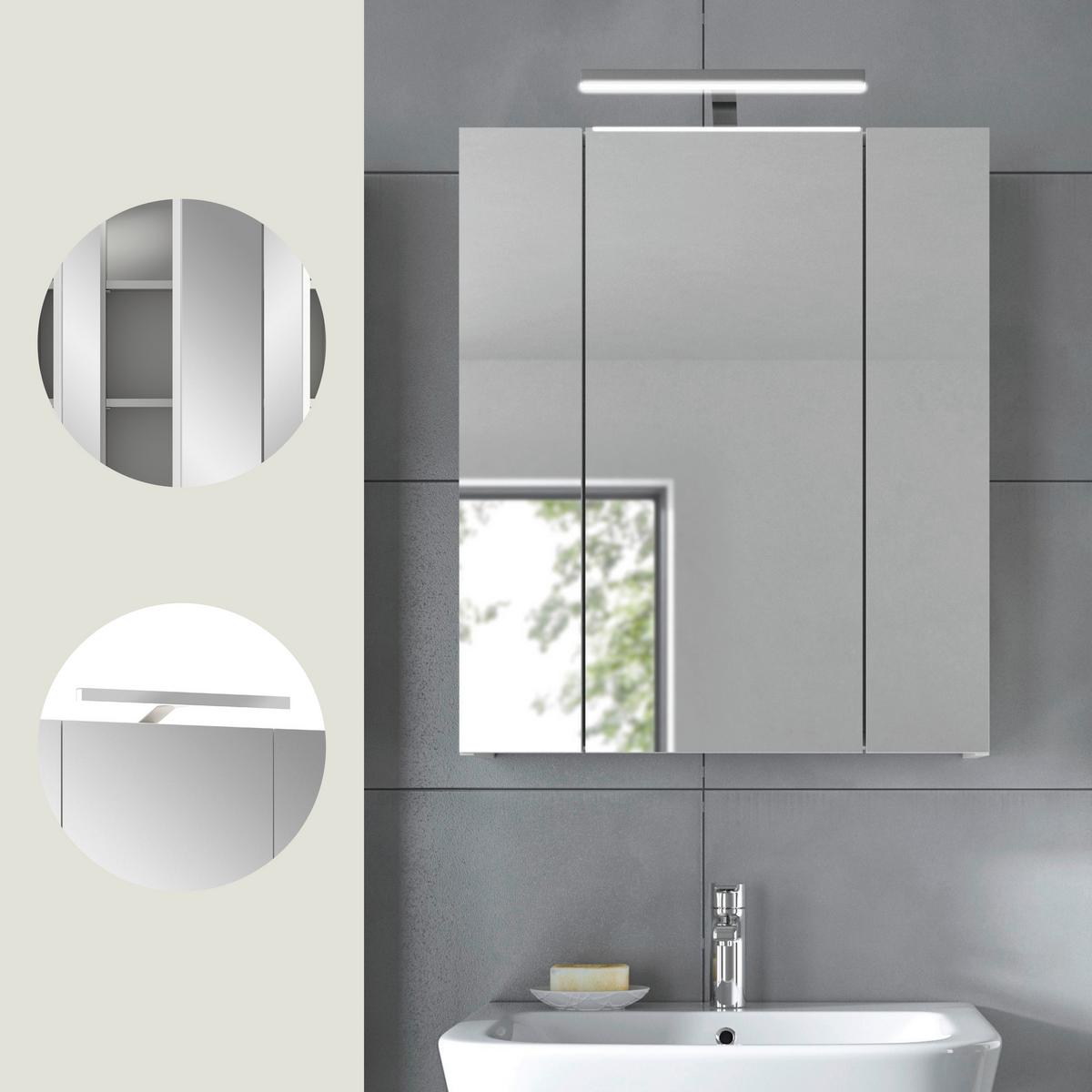 Spiegelschrank Ice Weiß Hg B: 60 cm - Weiß Hochglanz/Weiß, MODERN, Holzwerkstoff (60/70/18cm) - MID.YOU