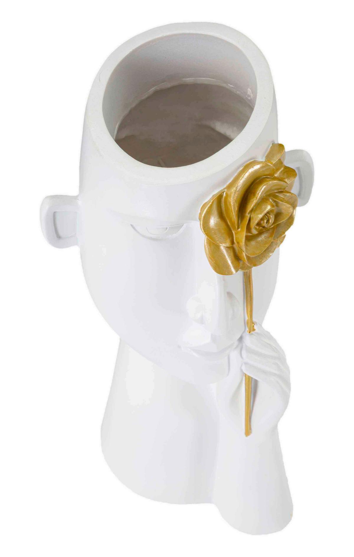 Vase Face C/fiore Weiß, Goldfarben B: 14 Cm - Goldfarben/Weiß, Basics, Kunststoff (14/27  /13cm)